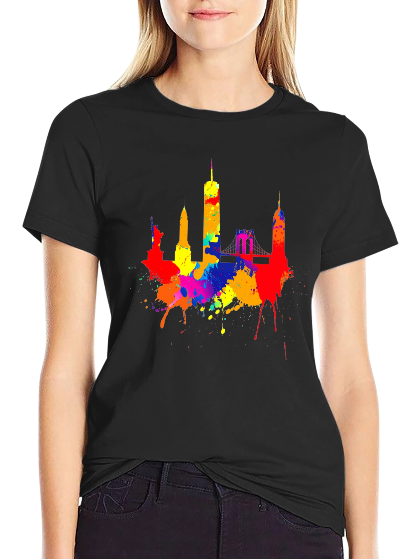 Vibrant NYC Skyline Paint Splatter T-Shirt
