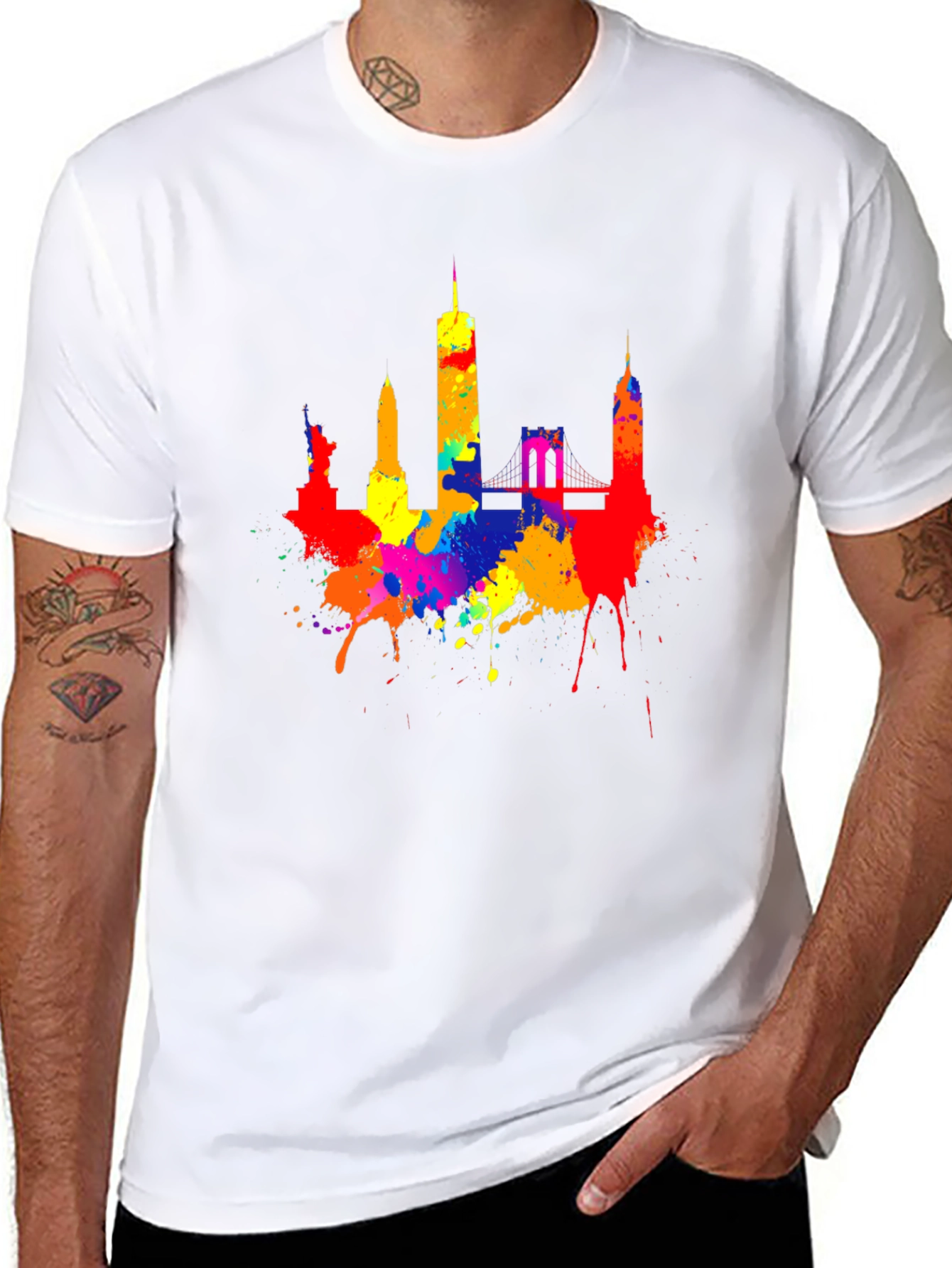 Vibrant NYC Skyline Paint Splatter T-Shirt