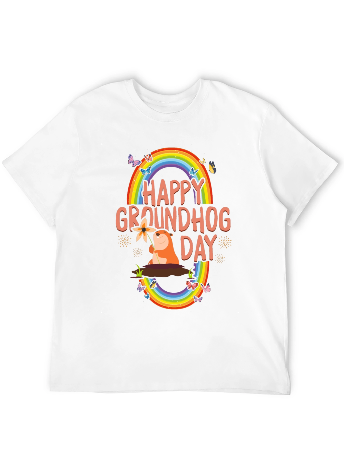 Happy Groundhog Day T-Shirt - Rainbow Graphic
