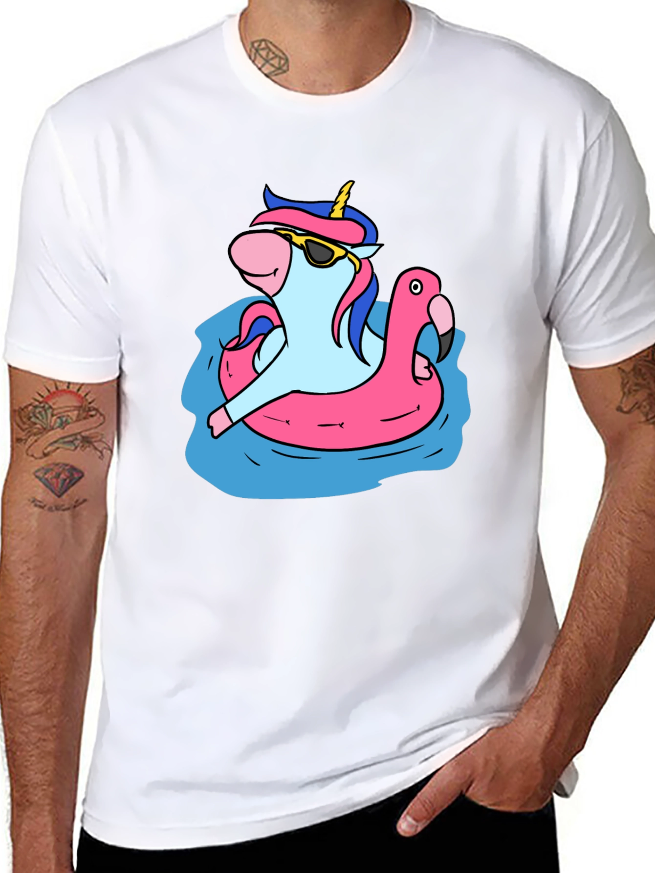 Unicorn in Flamingo Float Tee