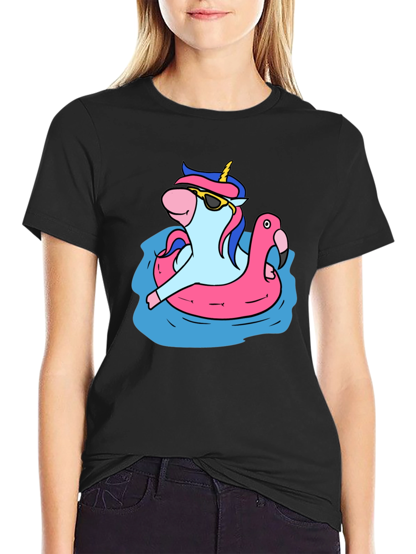 Unicorn in Flamingo Float Tee