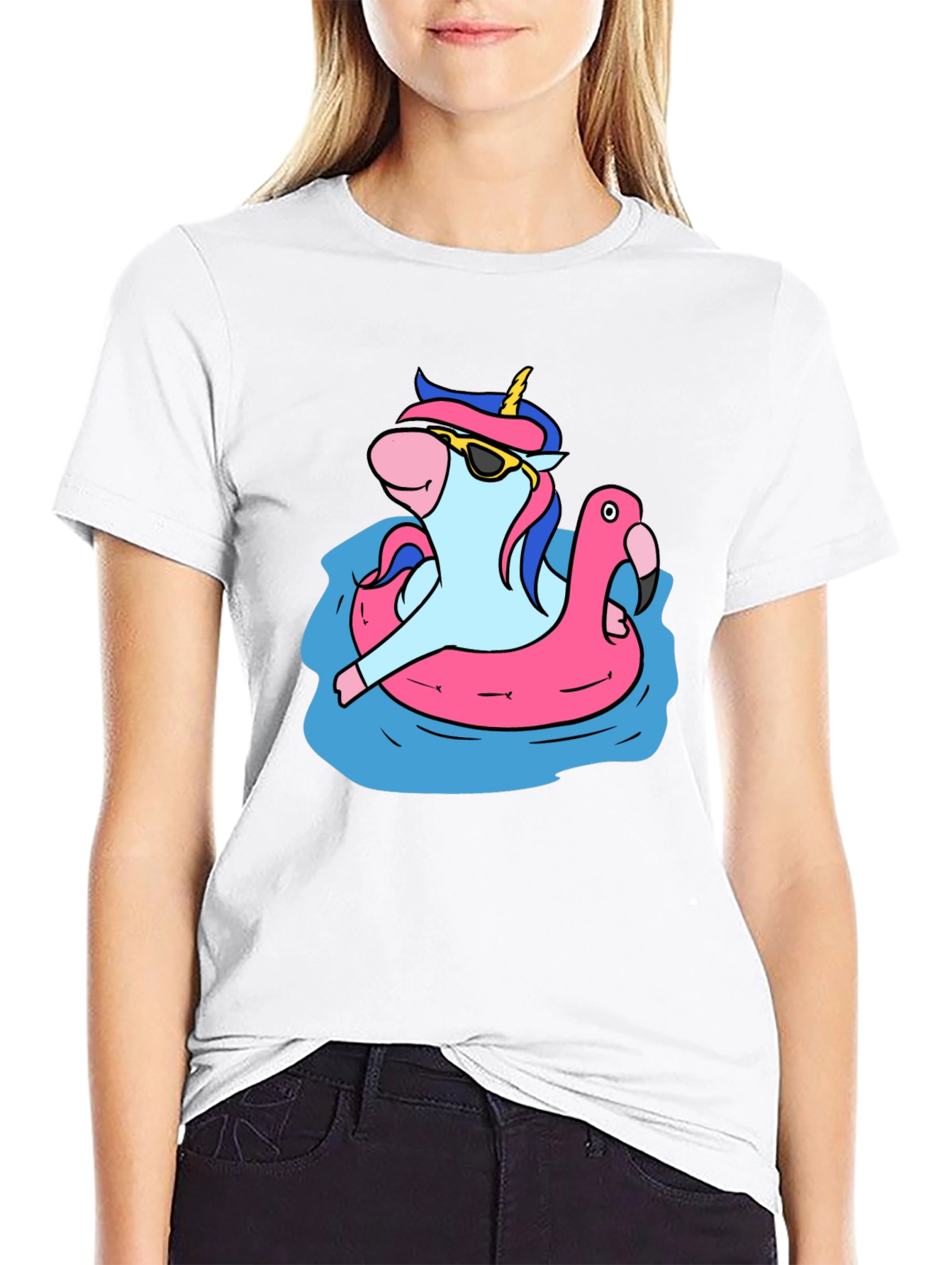 Unicorn in Flamingo Float Tee