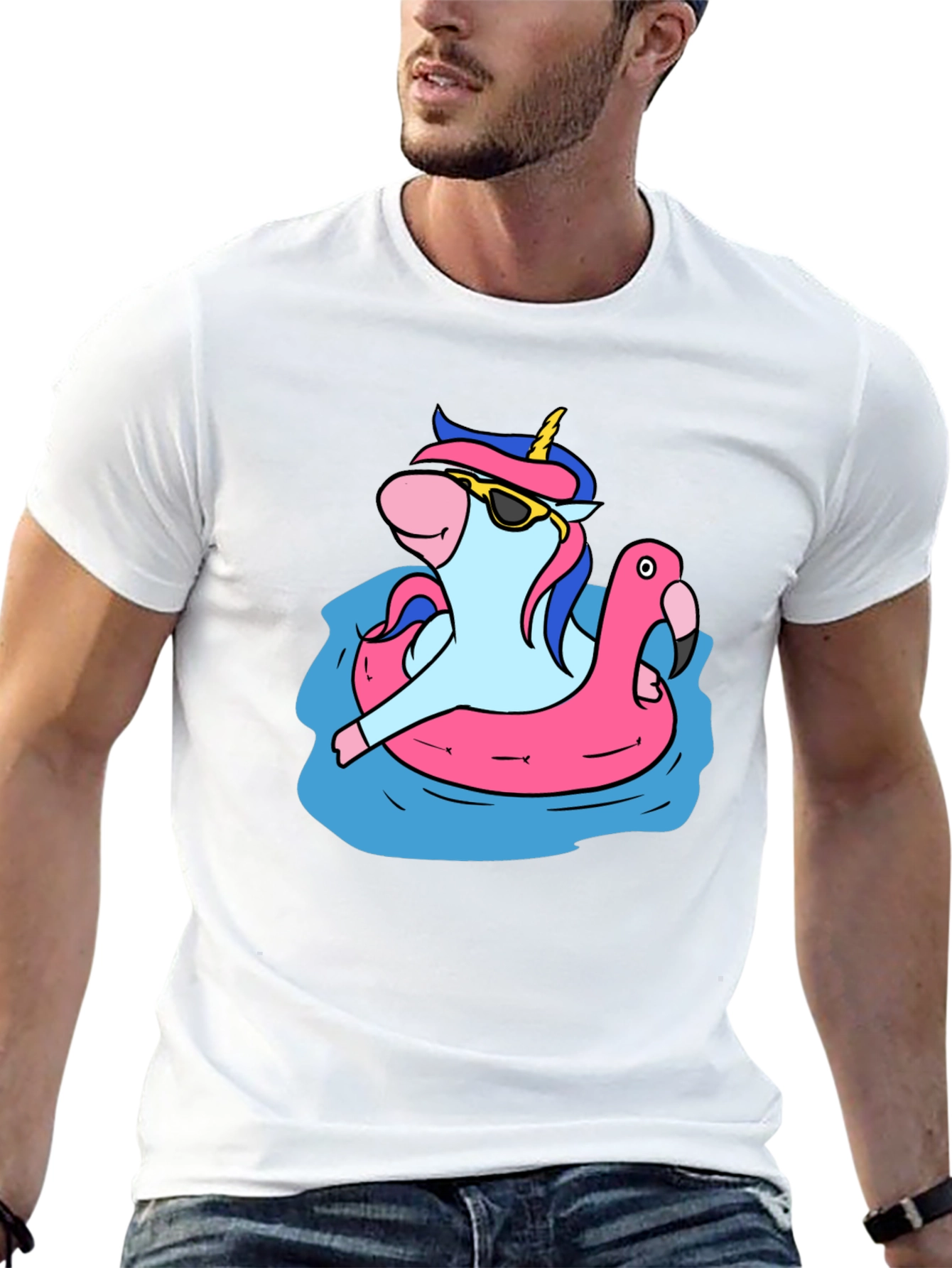 Unicorn in Flamingo Float Tee