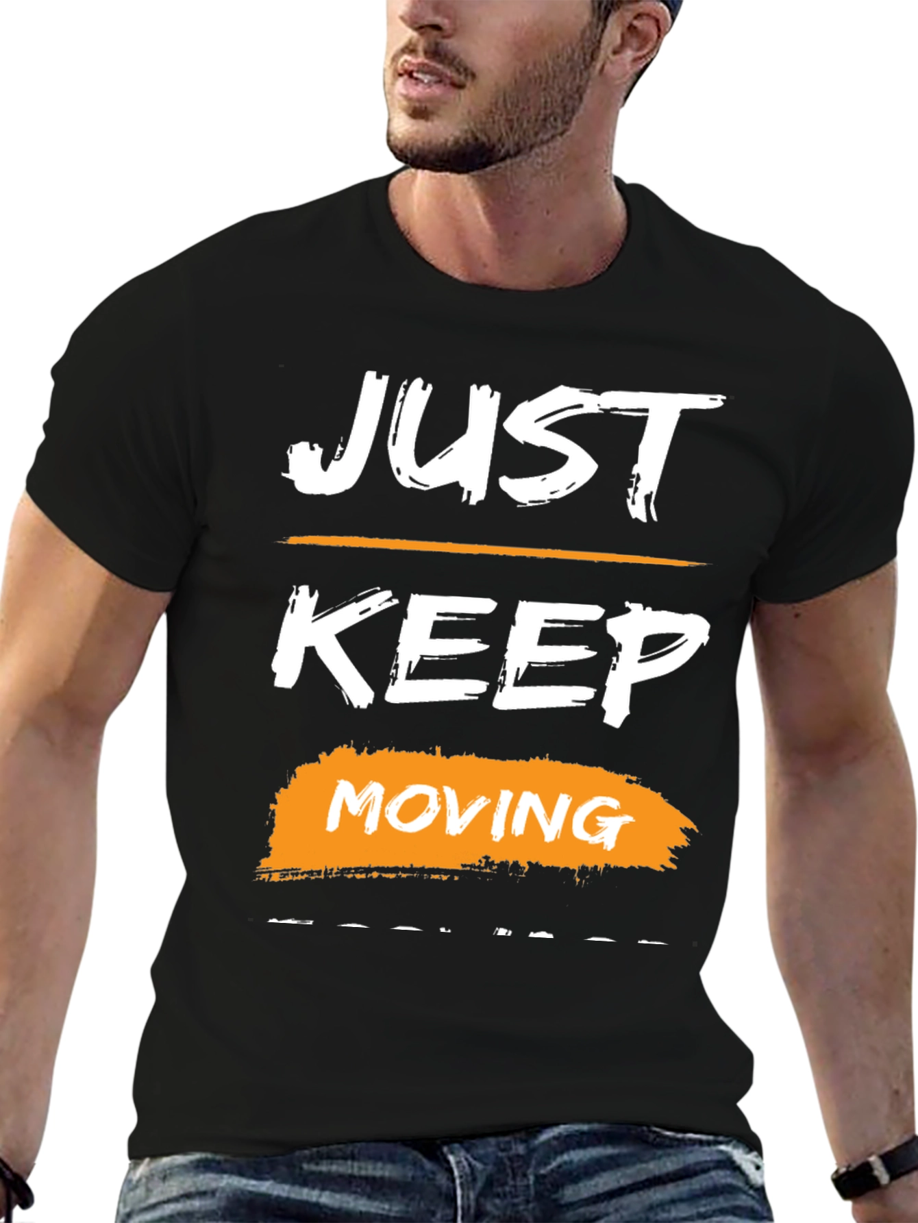 Just Keep Moving Graphic Tee - Motivational Black T-Shirt