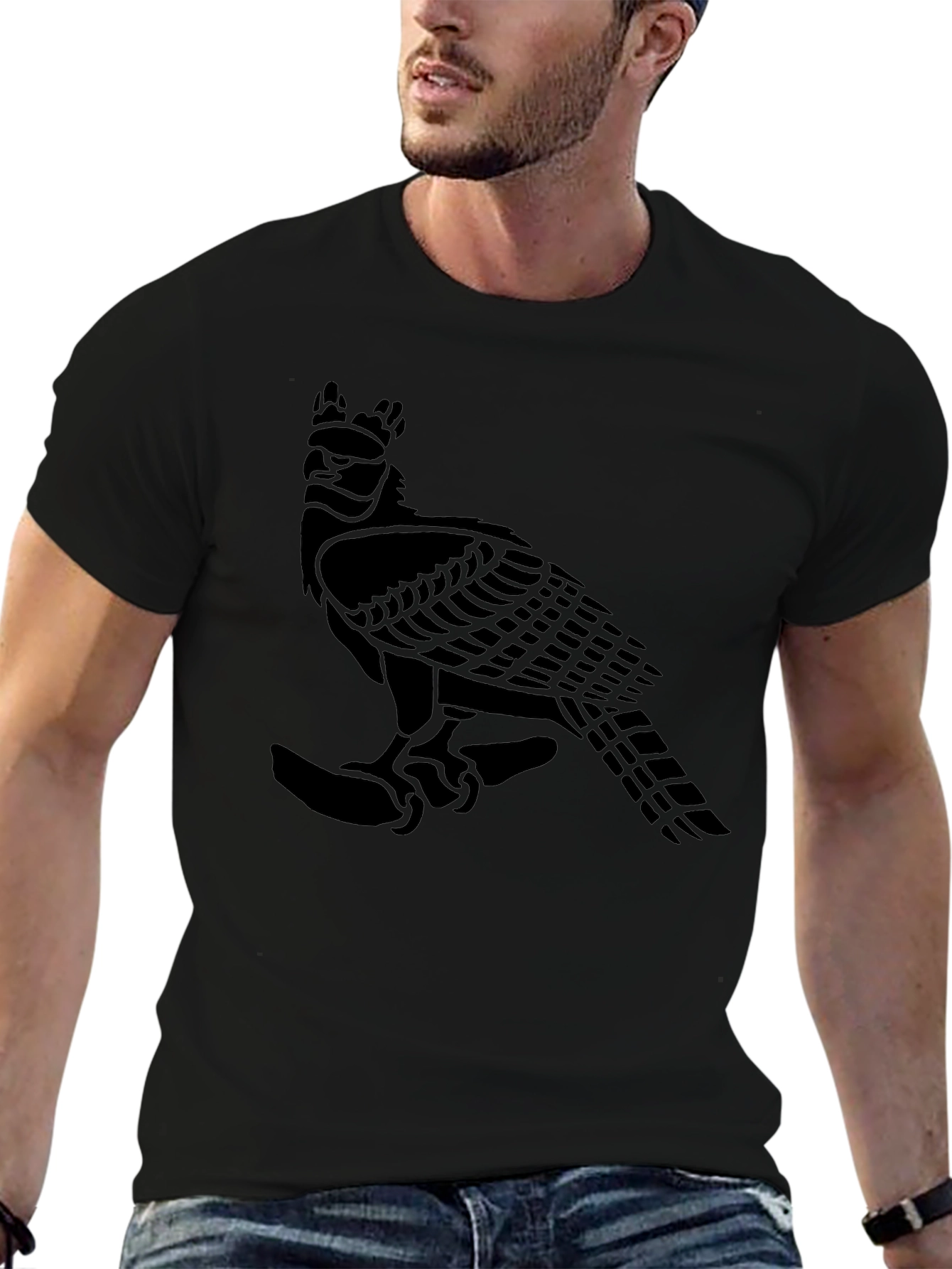 Black T-Shirt with Eagle Graphic Print