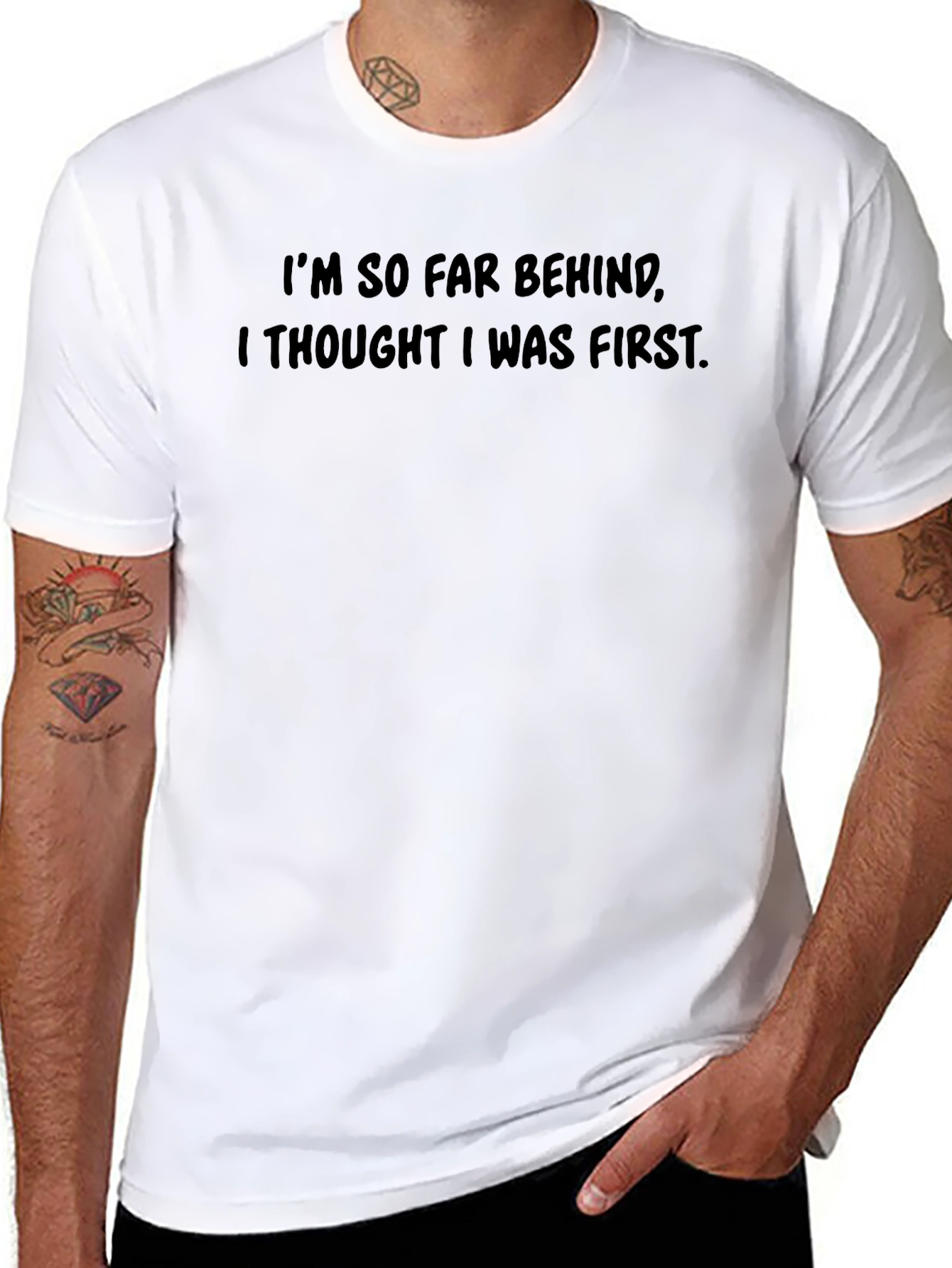 Humorous Black T-Shirt - Im So Far Behind