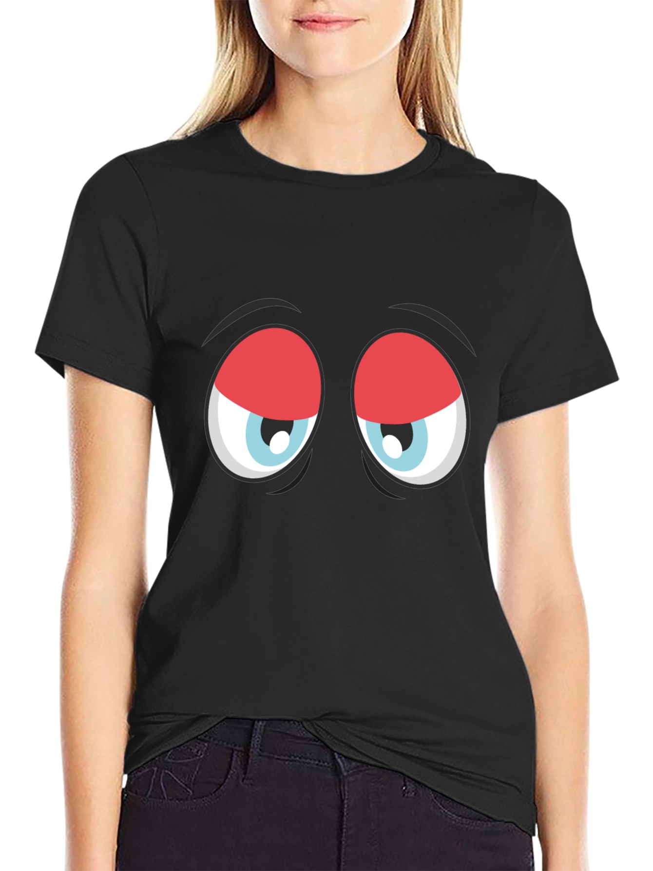 Funny Sleepy Eyes Graphic T-Shirt - Black