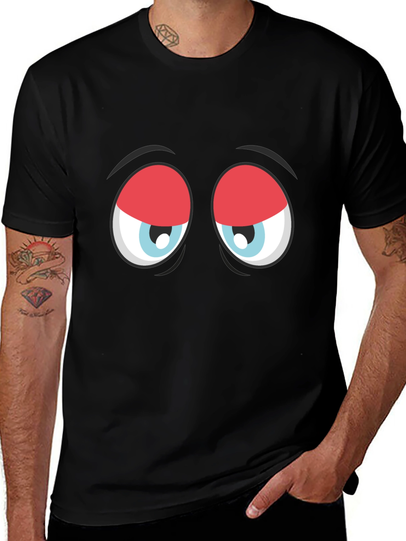 Funny Sleepy Eyes Graphic T-Shirt - Black
