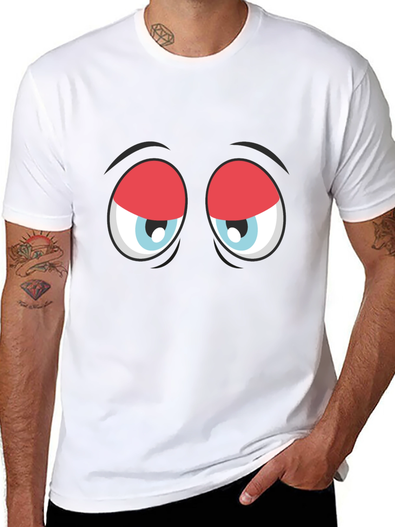 Funny Sleepy Eyes Graphic T-Shirt - Black