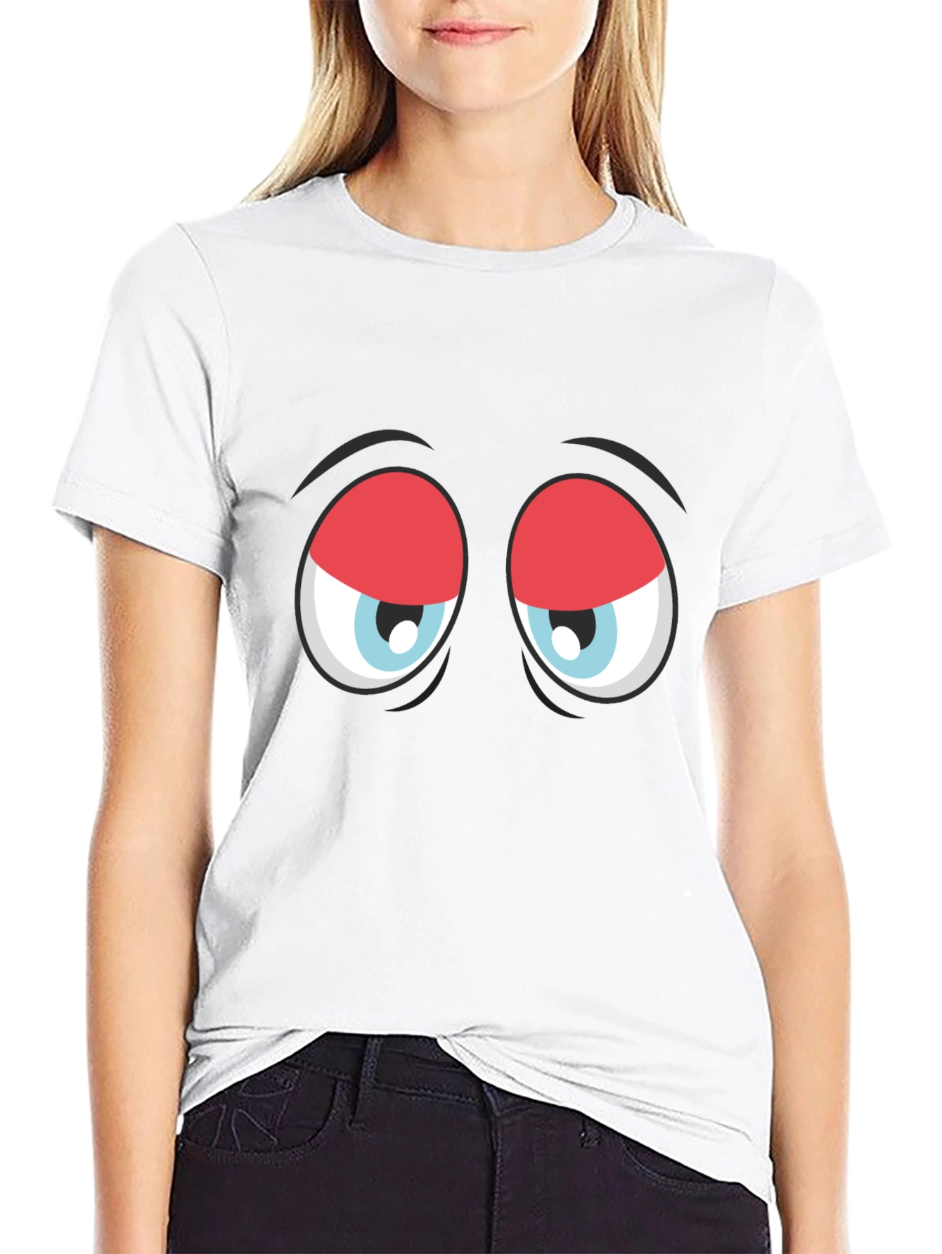 Funny Sleepy Eyes Graphic T-Shirt - Black