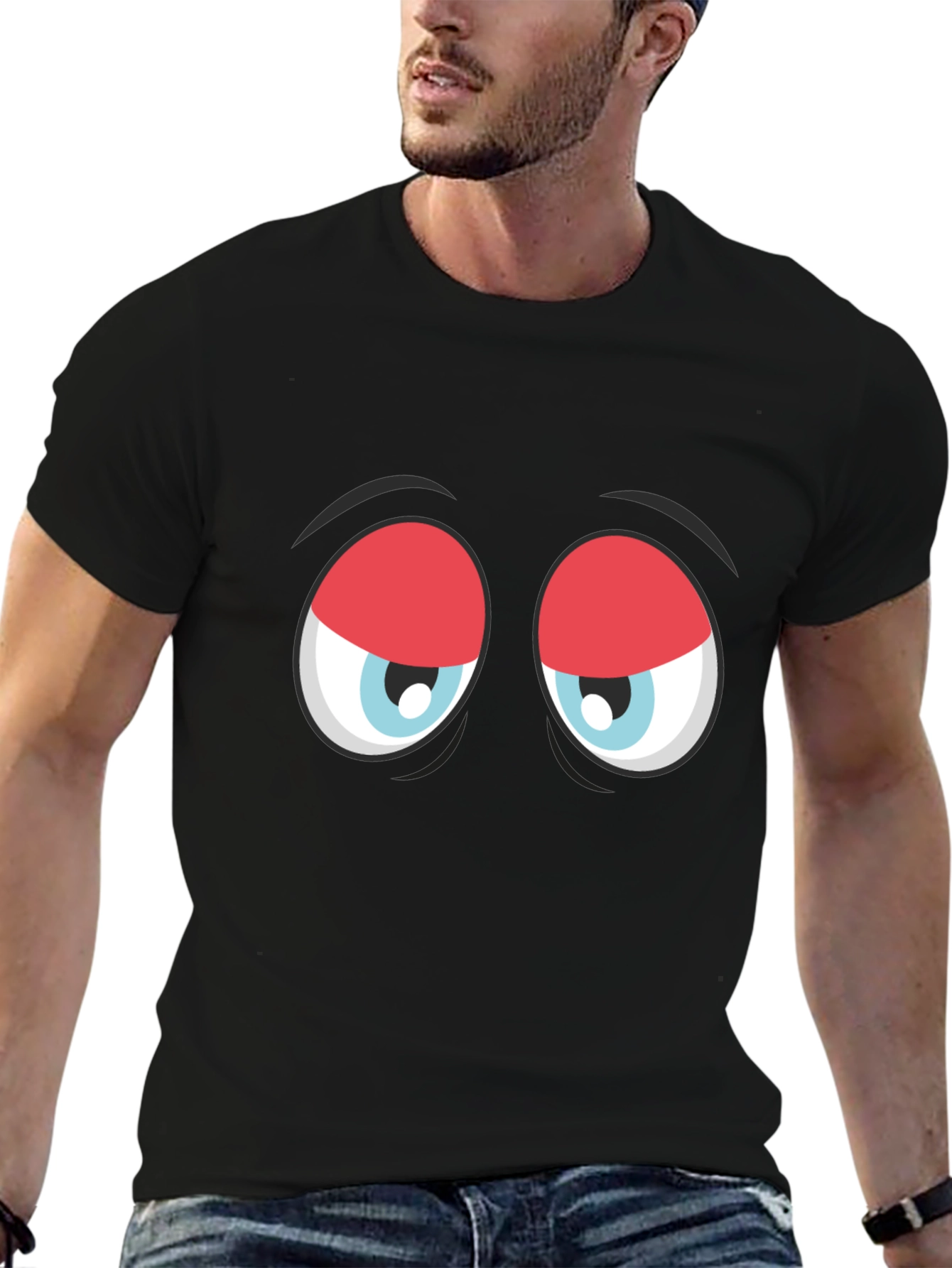 Funny Sleepy Eyes Graphic T-Shirt - Black