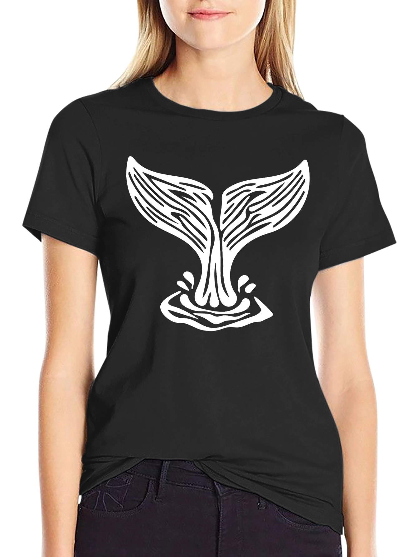 Whale Tail Graphic Tee - Black Cotton T-Shirt