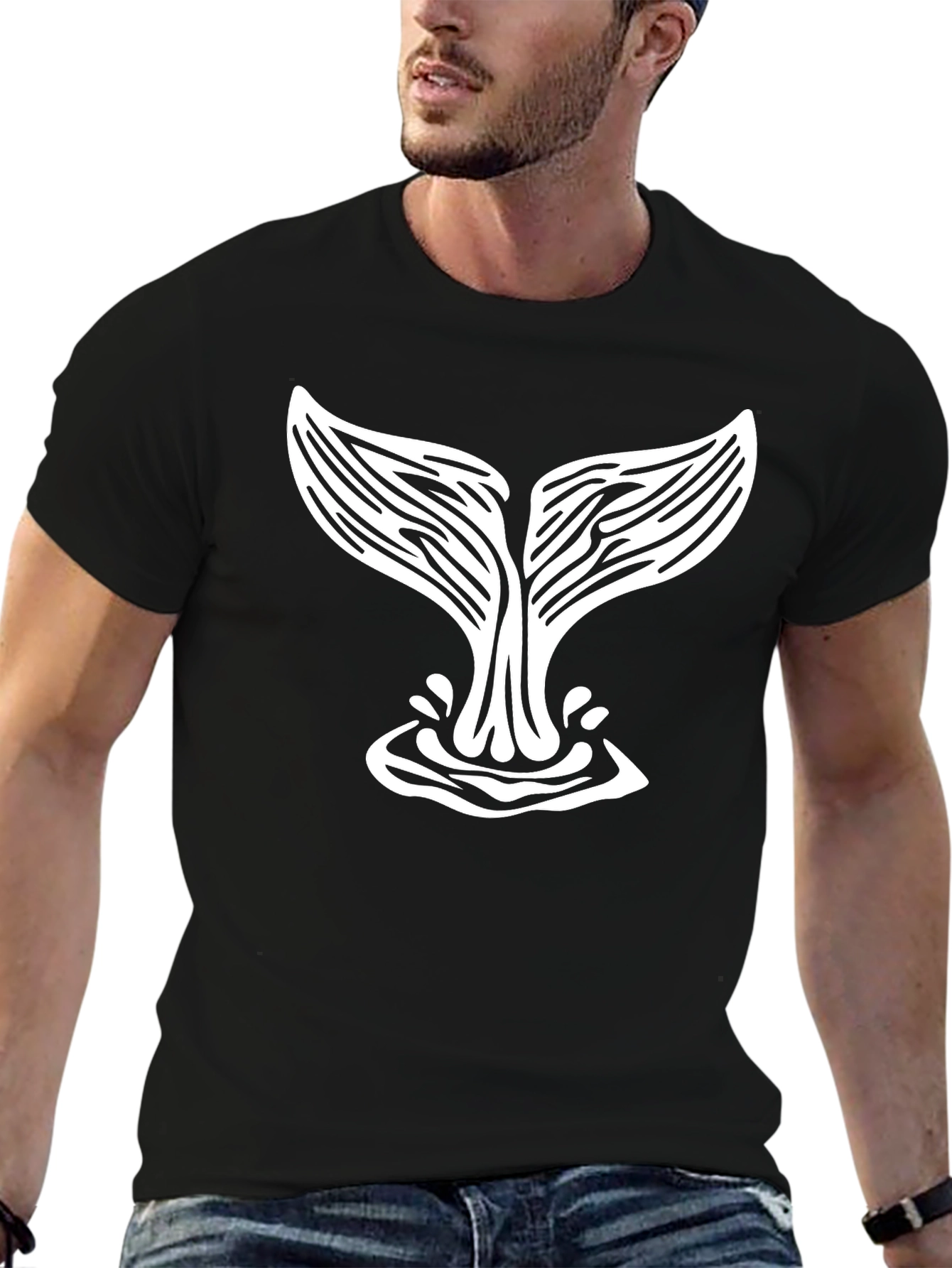 Whale Tail Graphic Tee - Black Cotton T-Shirt