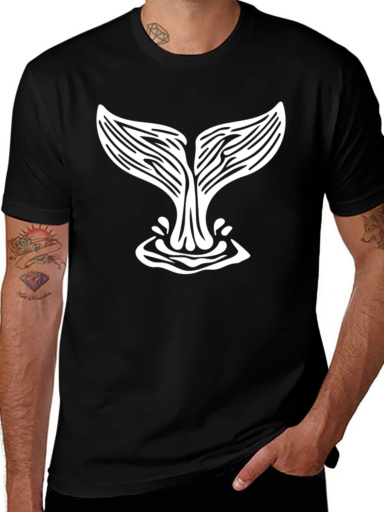 Whale Tail Graphic Tee - Black Cotton T-Shirt