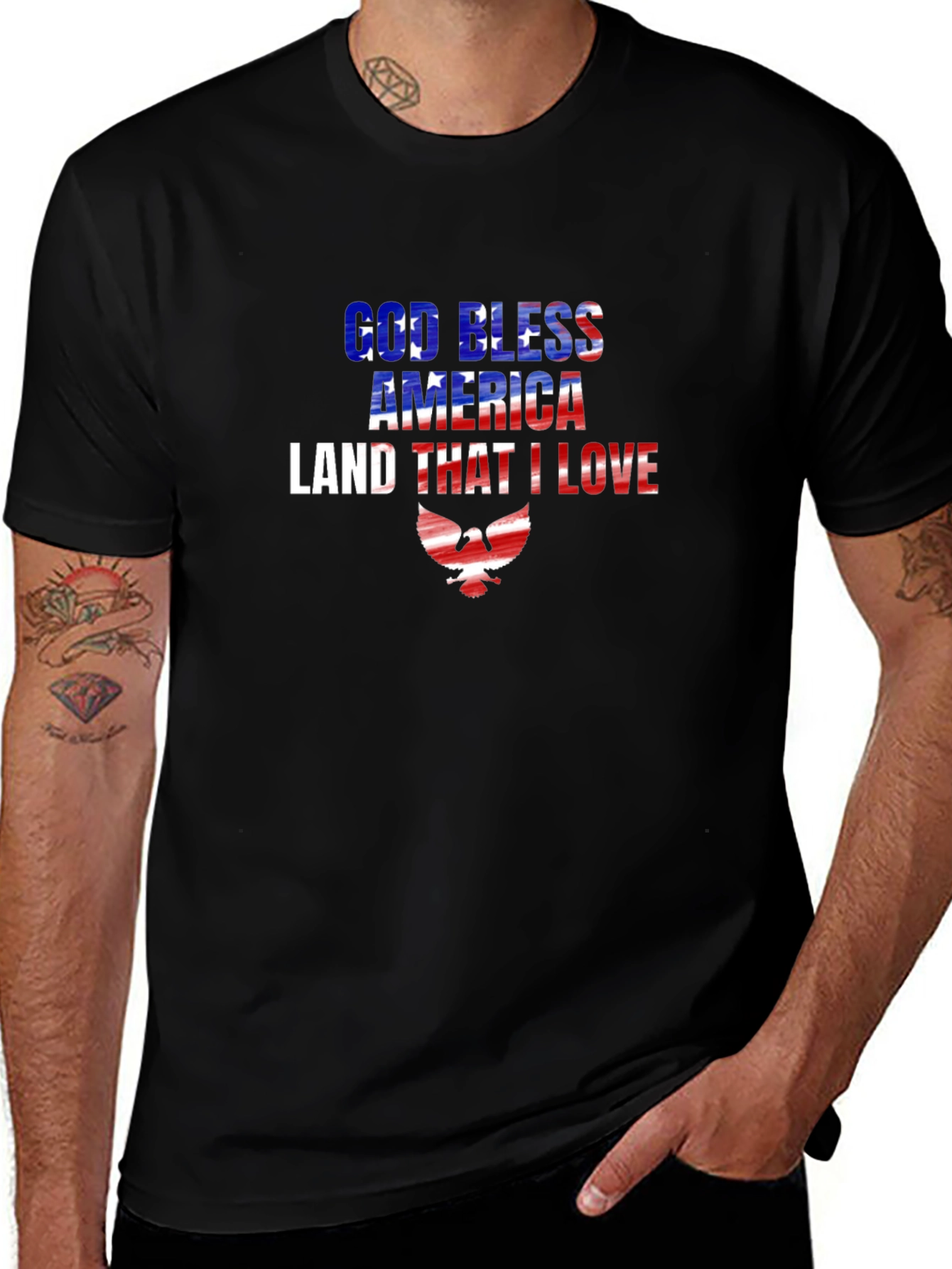 God Bless America T-Shirt Patriotic USA Flag Eagle