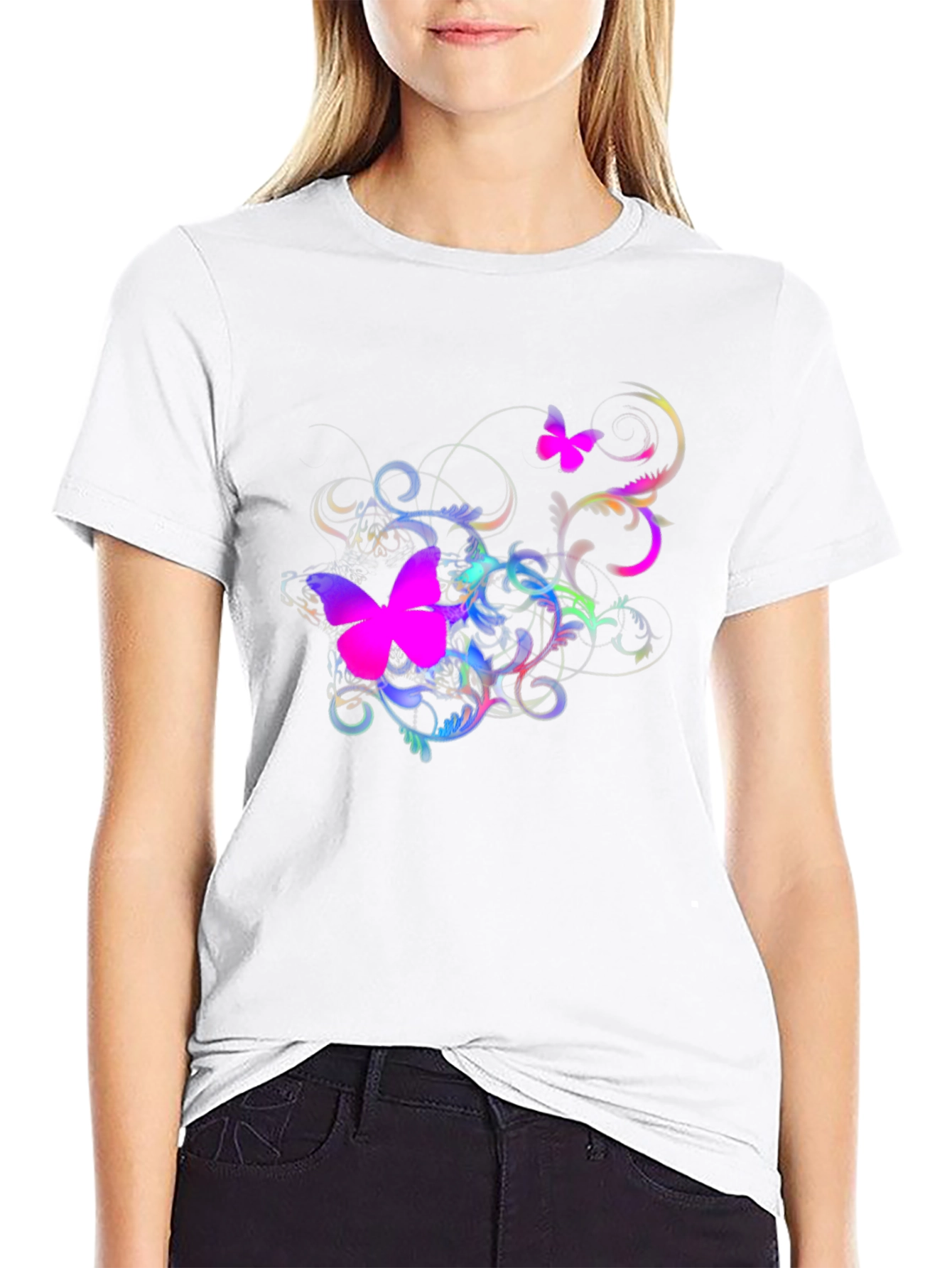 Butterfly Swirl Graphic Black T-Shirt