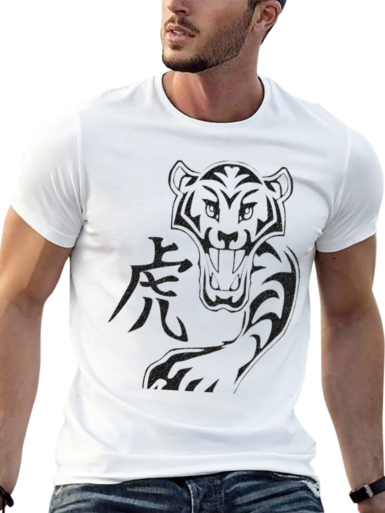 Black Tiger Graphic Print Mens T-Shirt