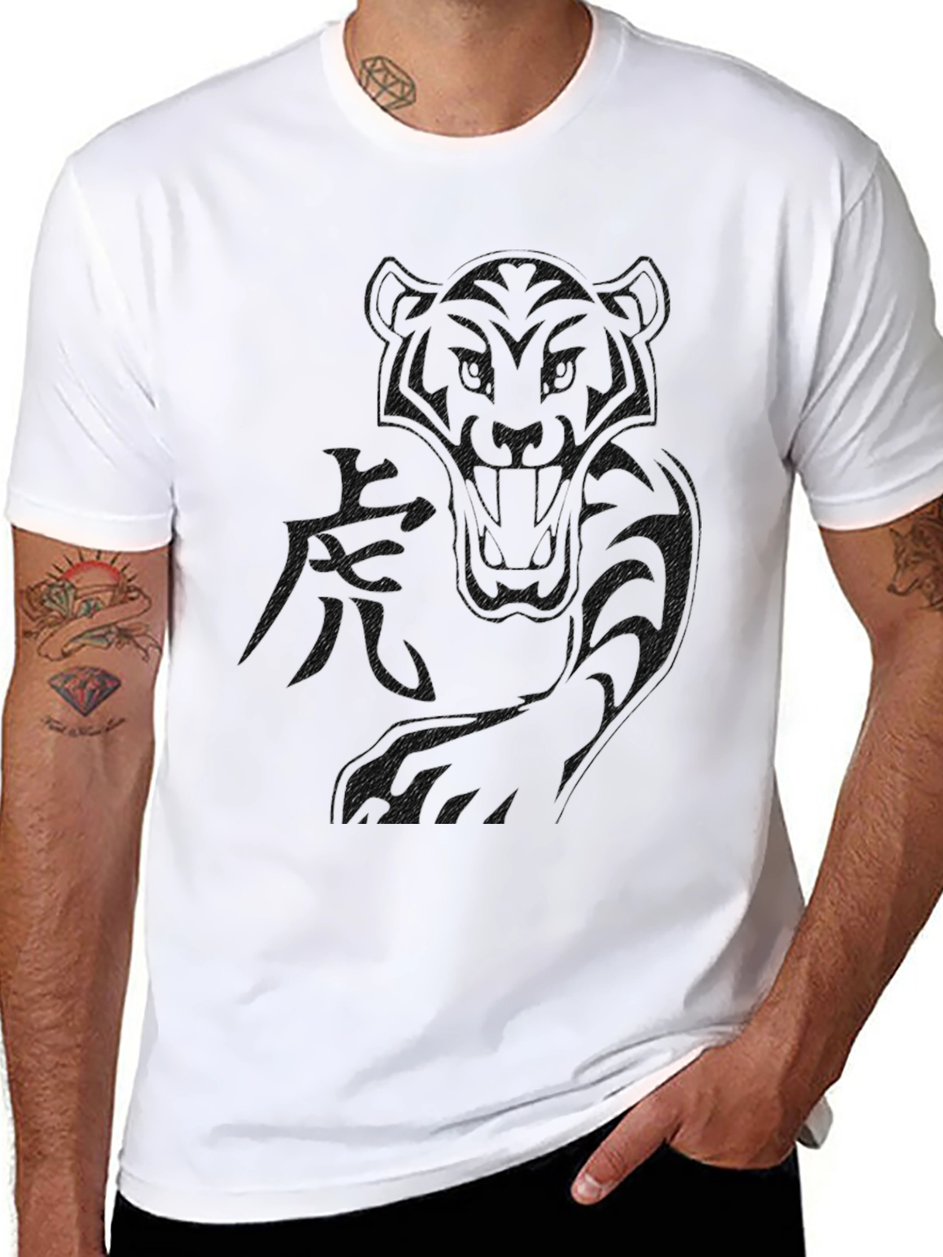 Black Tiger Graphic Print Mens T-Shirt