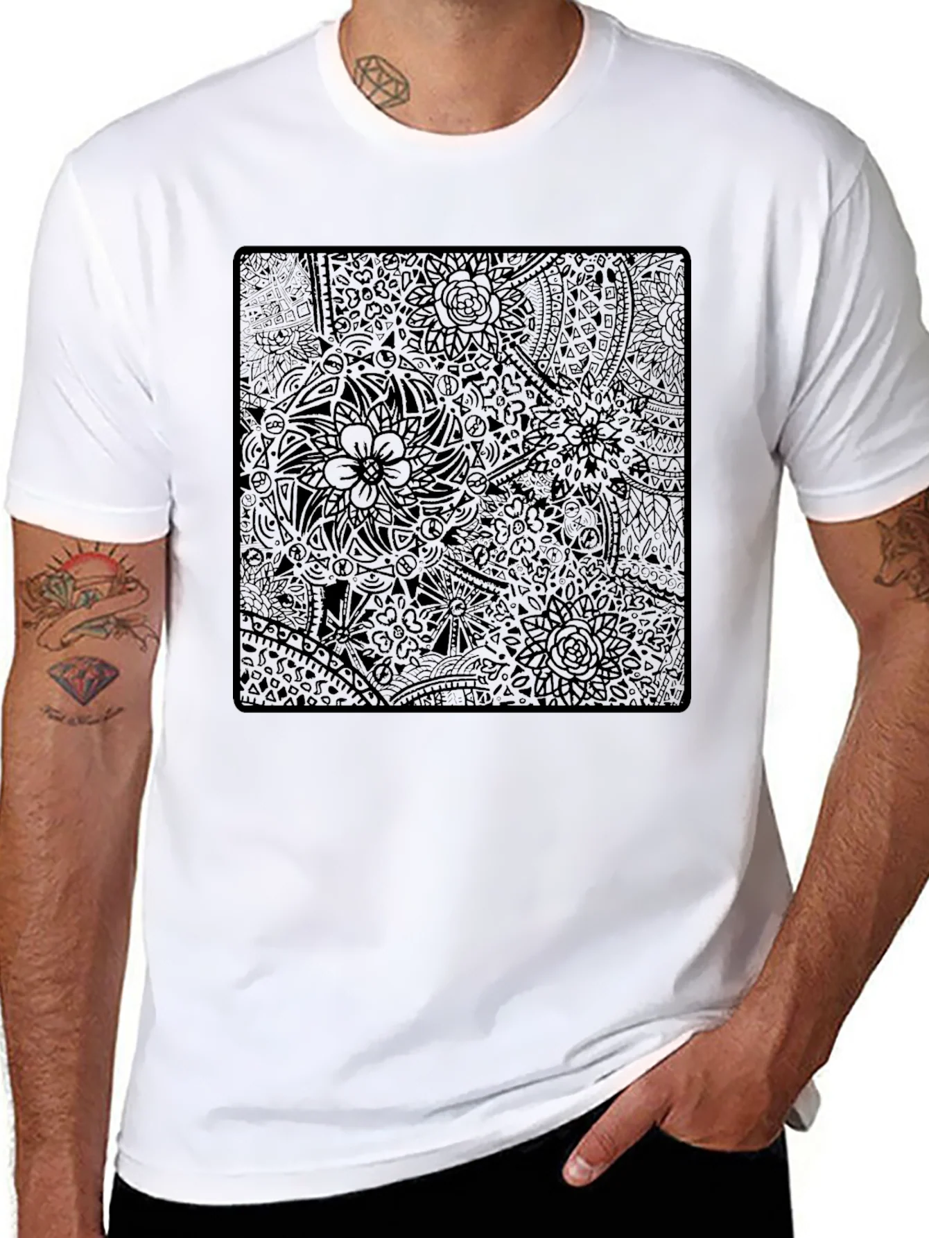 Abstract Floral Print Black T-Shirt