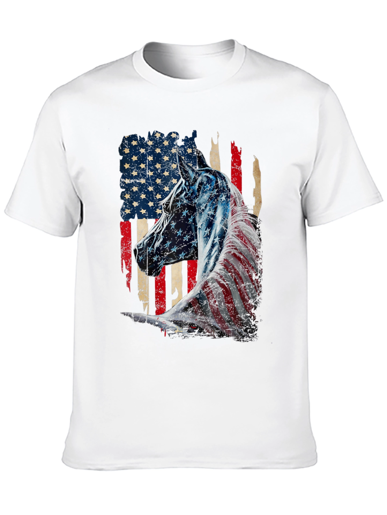 American Flag Horse Graphic Tee - Patriotic Style