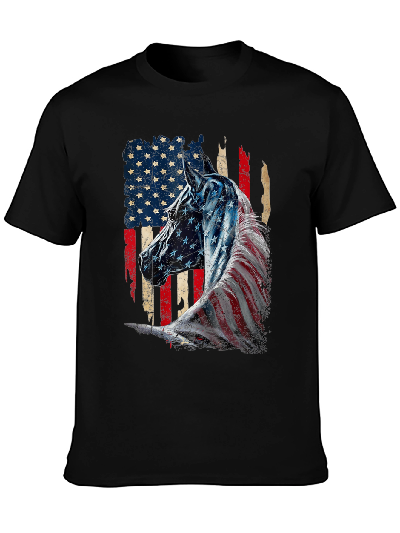 American Flag Horse Graphic Tee - Patriotic Style
