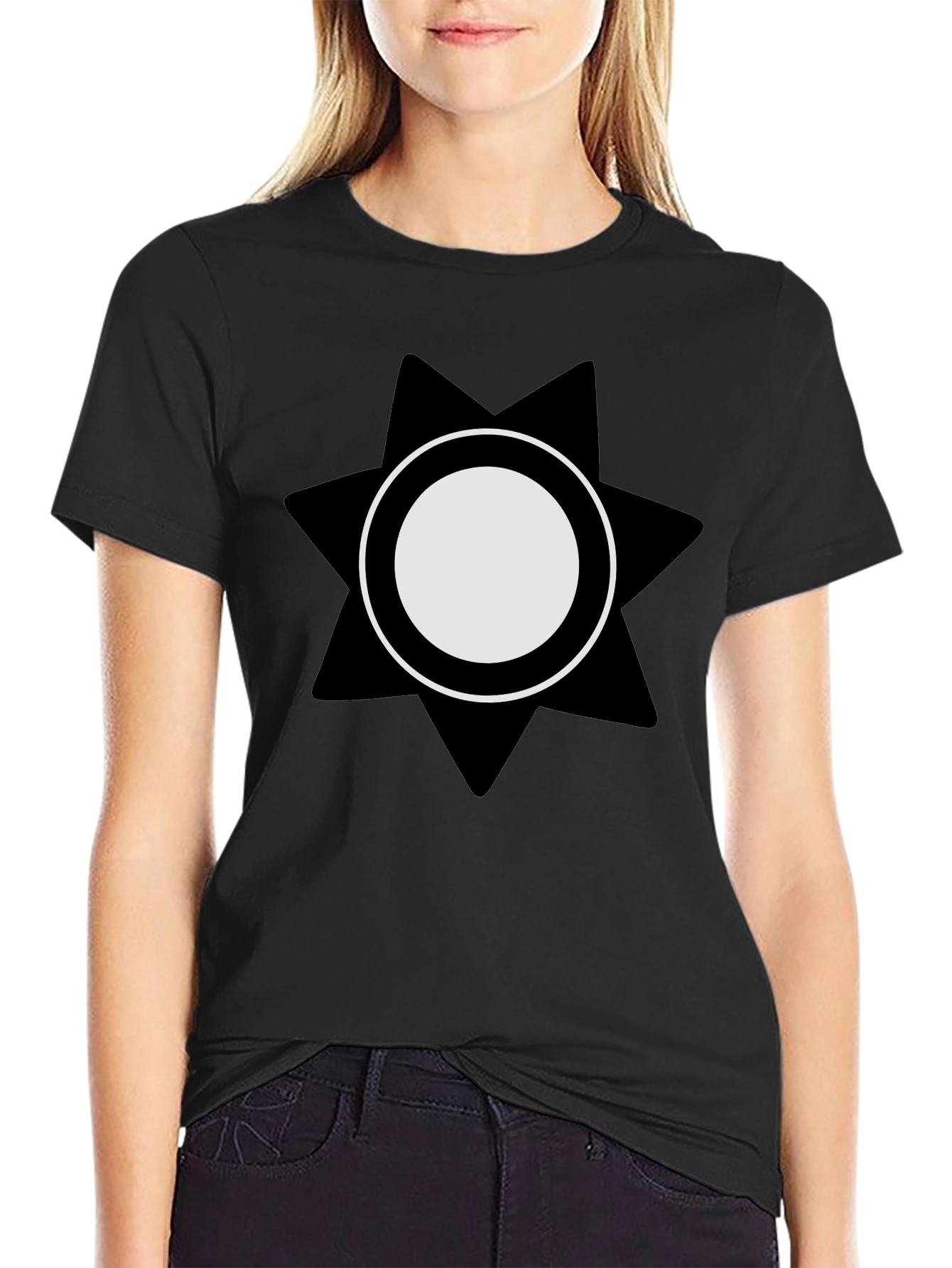 Geometric Starburst Graphic Tee - Black