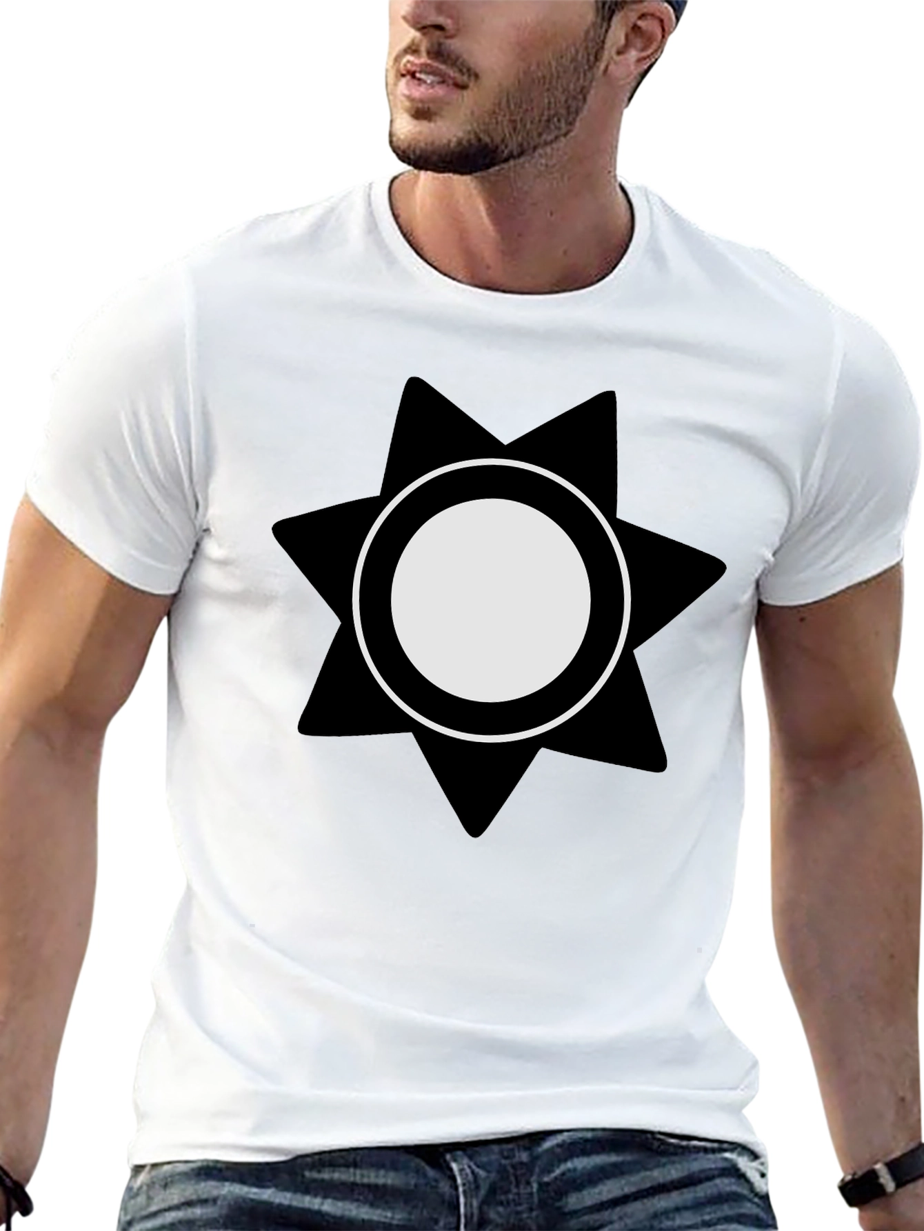 Geometric Starburst Graphic Tee - Black