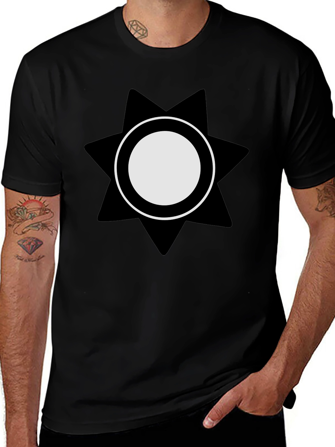 Geometric Starburst Graphic Tee - Black