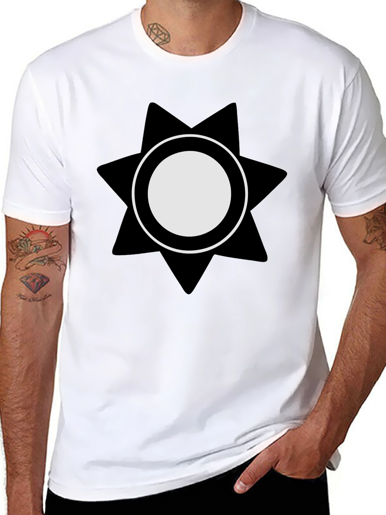 Geometric Starburst Graphic Tee - Black