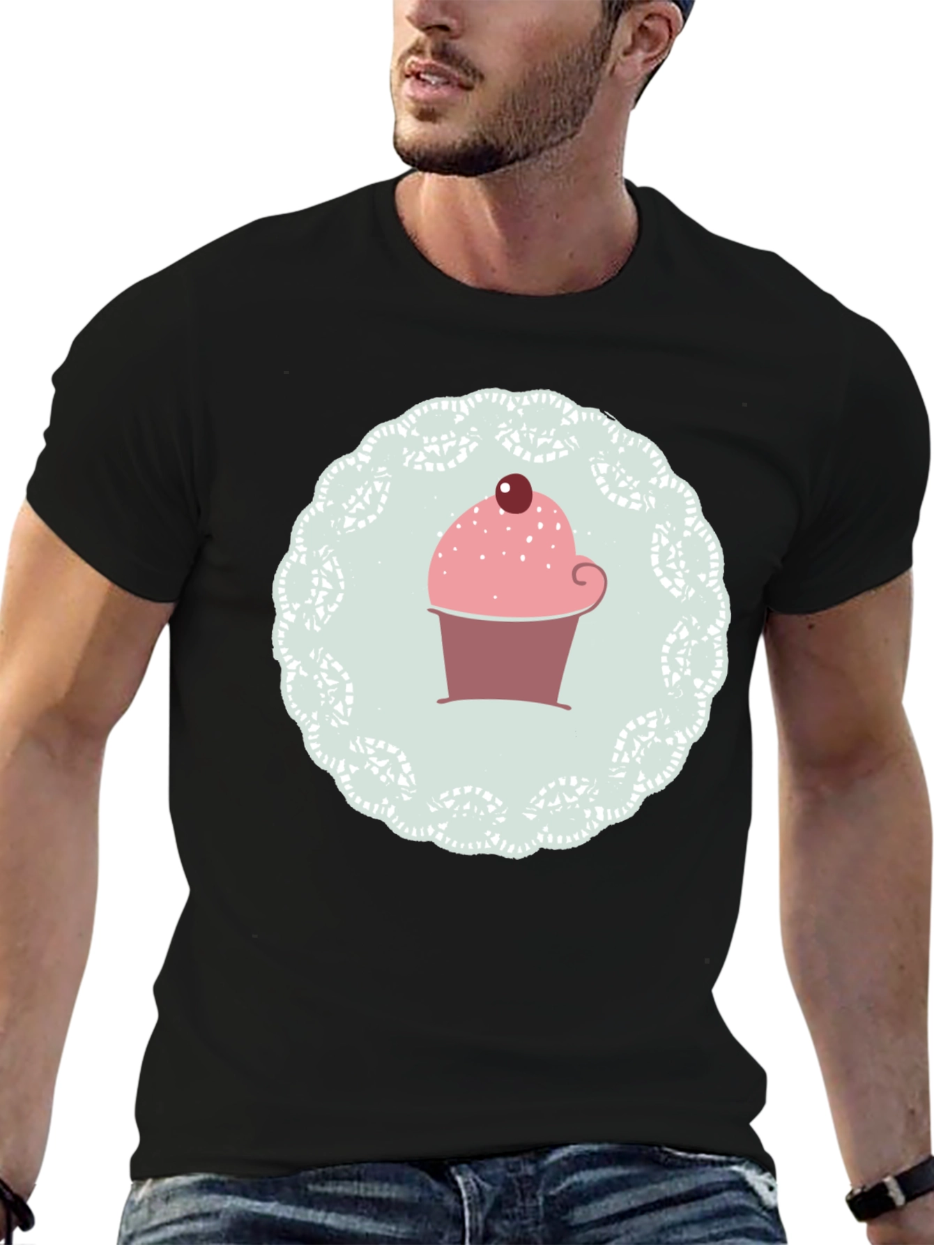 Cupcake Graphic Print Black T-Shirt