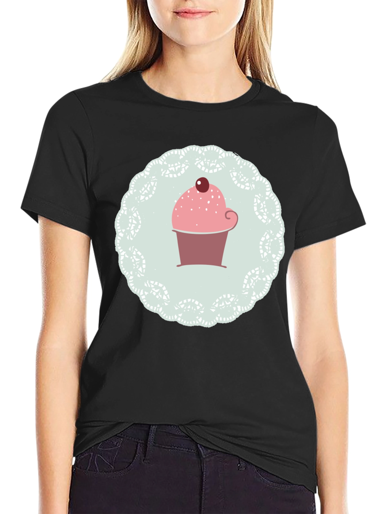 Cupcake Graphic Print Black T-Shirt