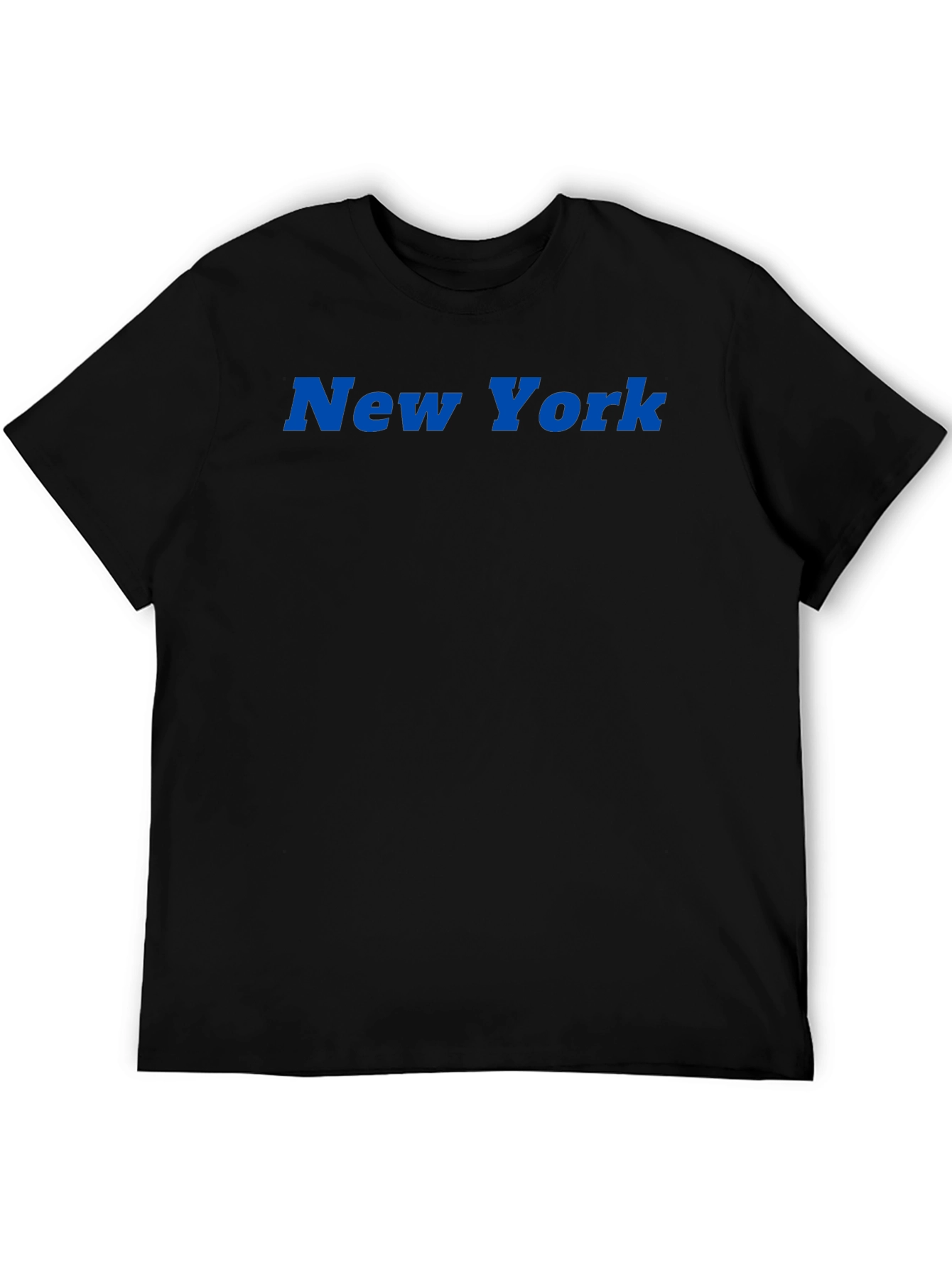 New York Blue Text Black T-Shirt