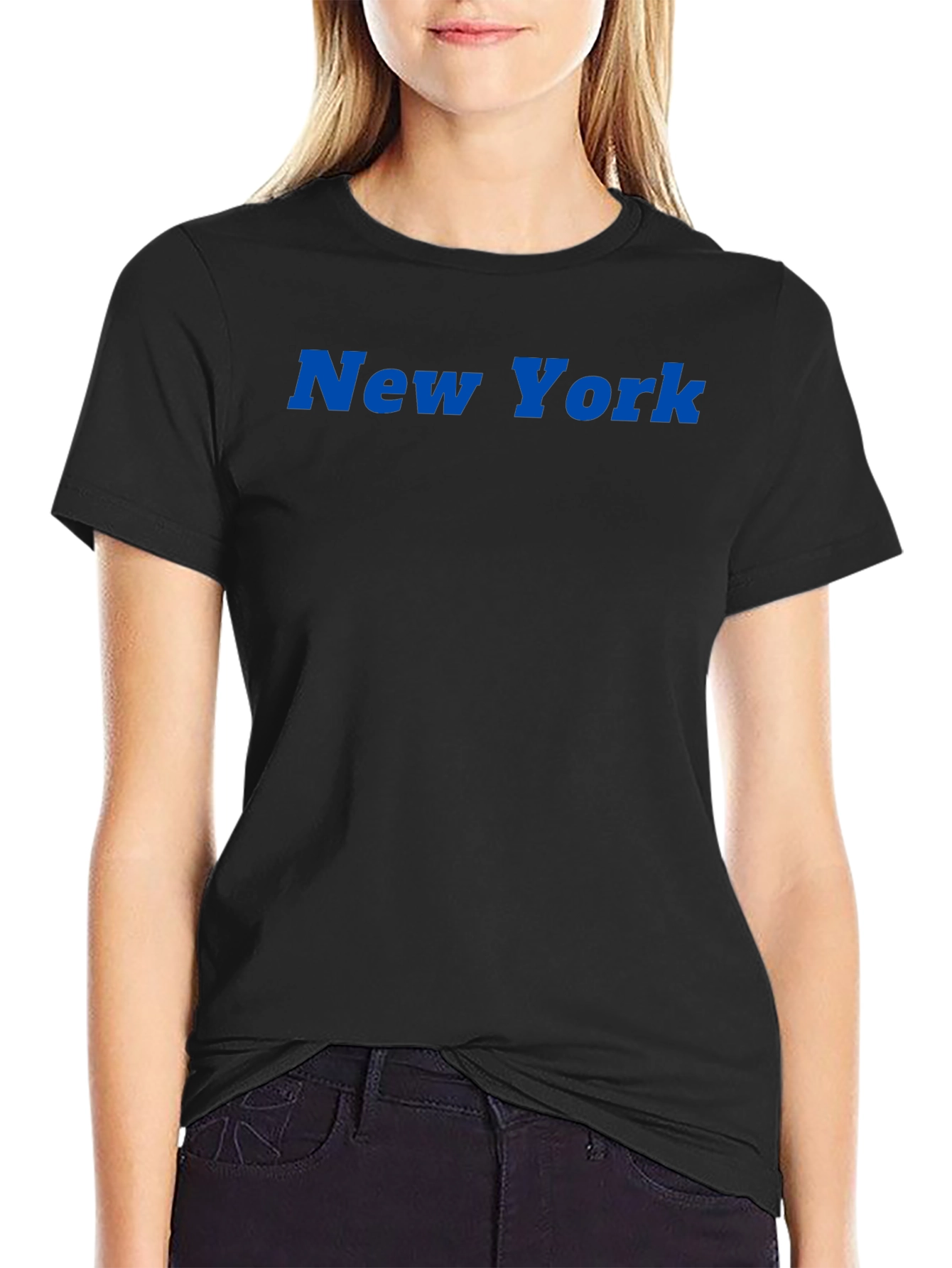 New York Blue Text Black T-Shirt