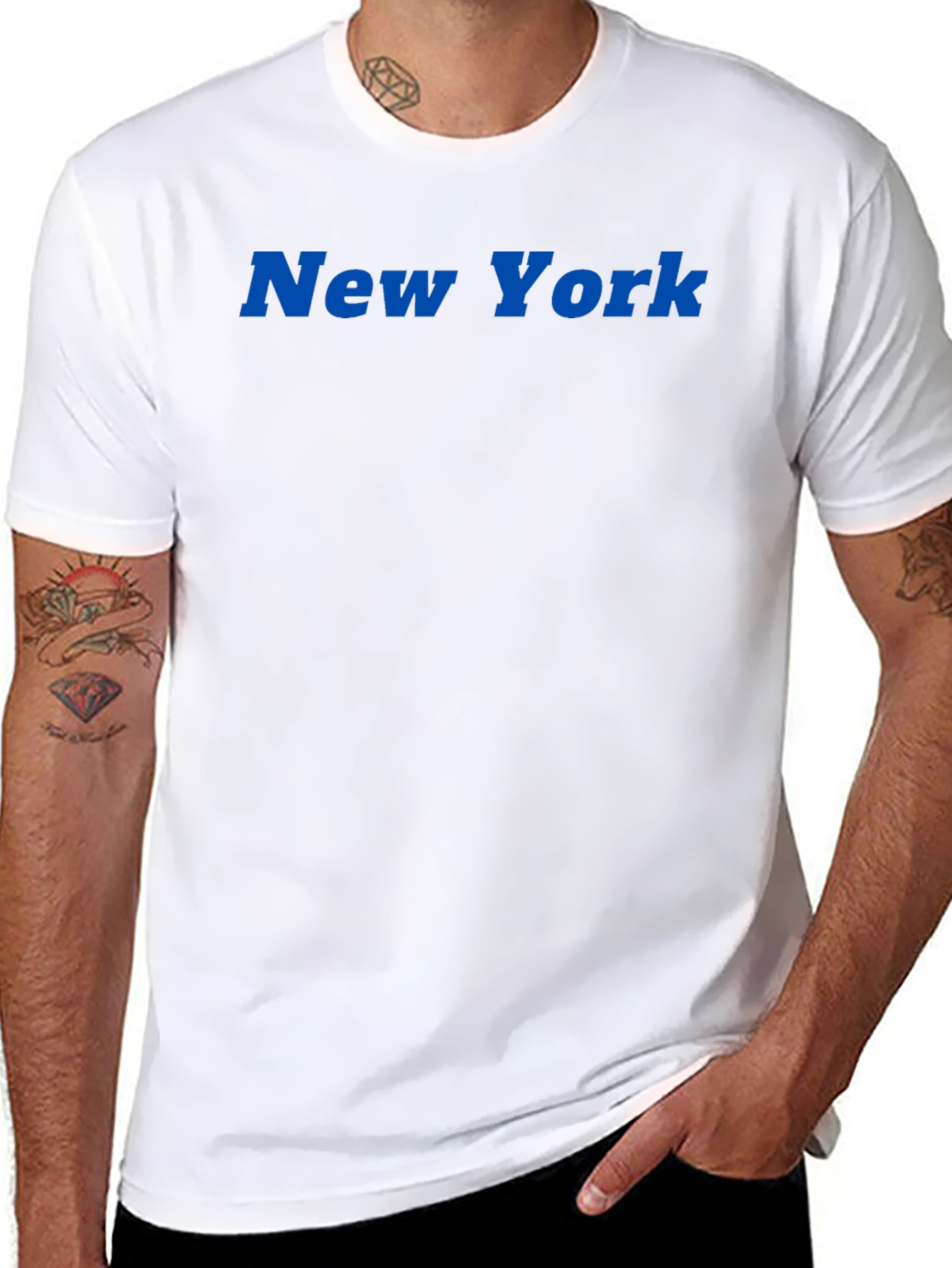 New York Blue Text Black T-Shirt