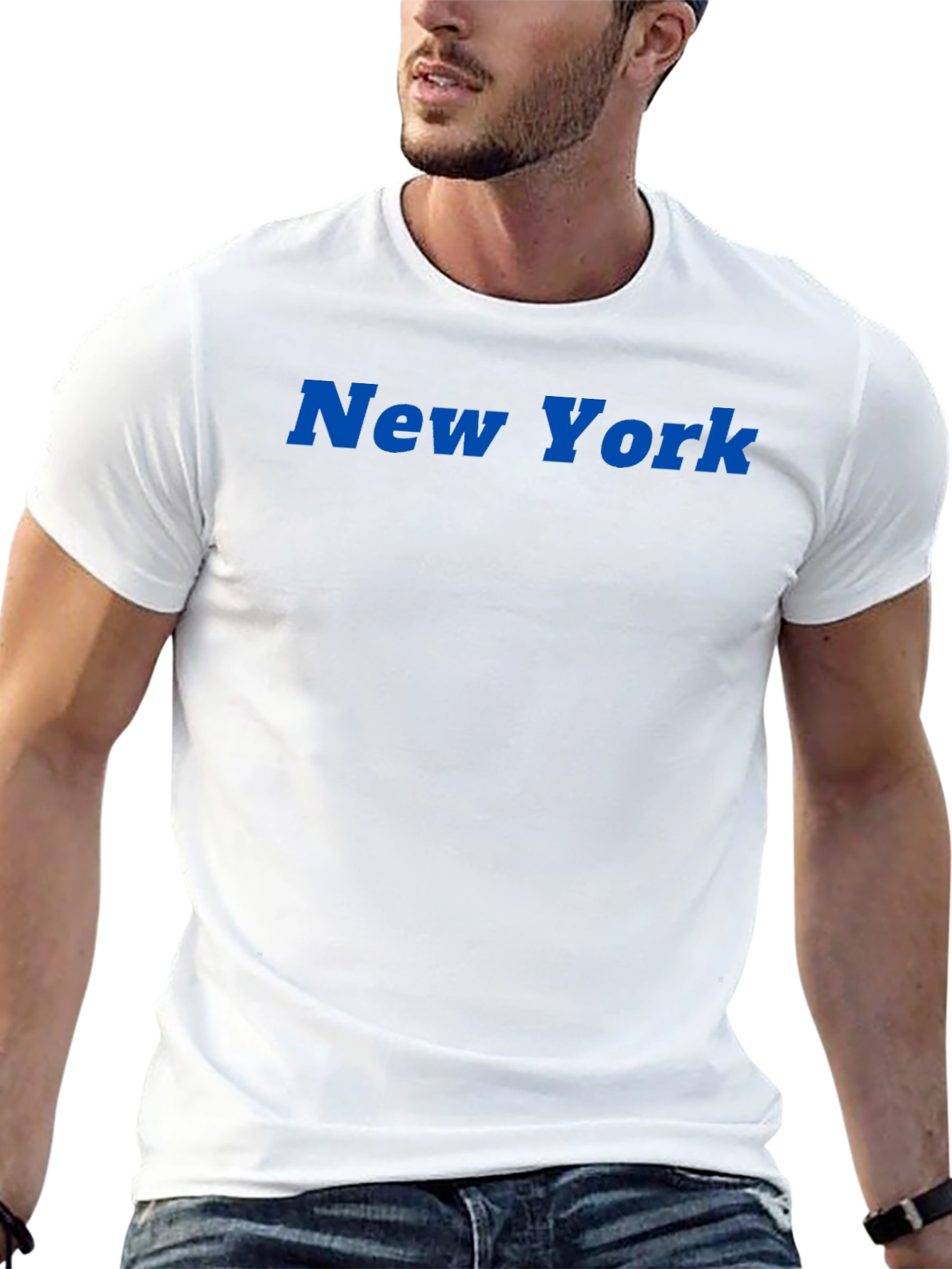 New York Blue Text Black T-Shirt