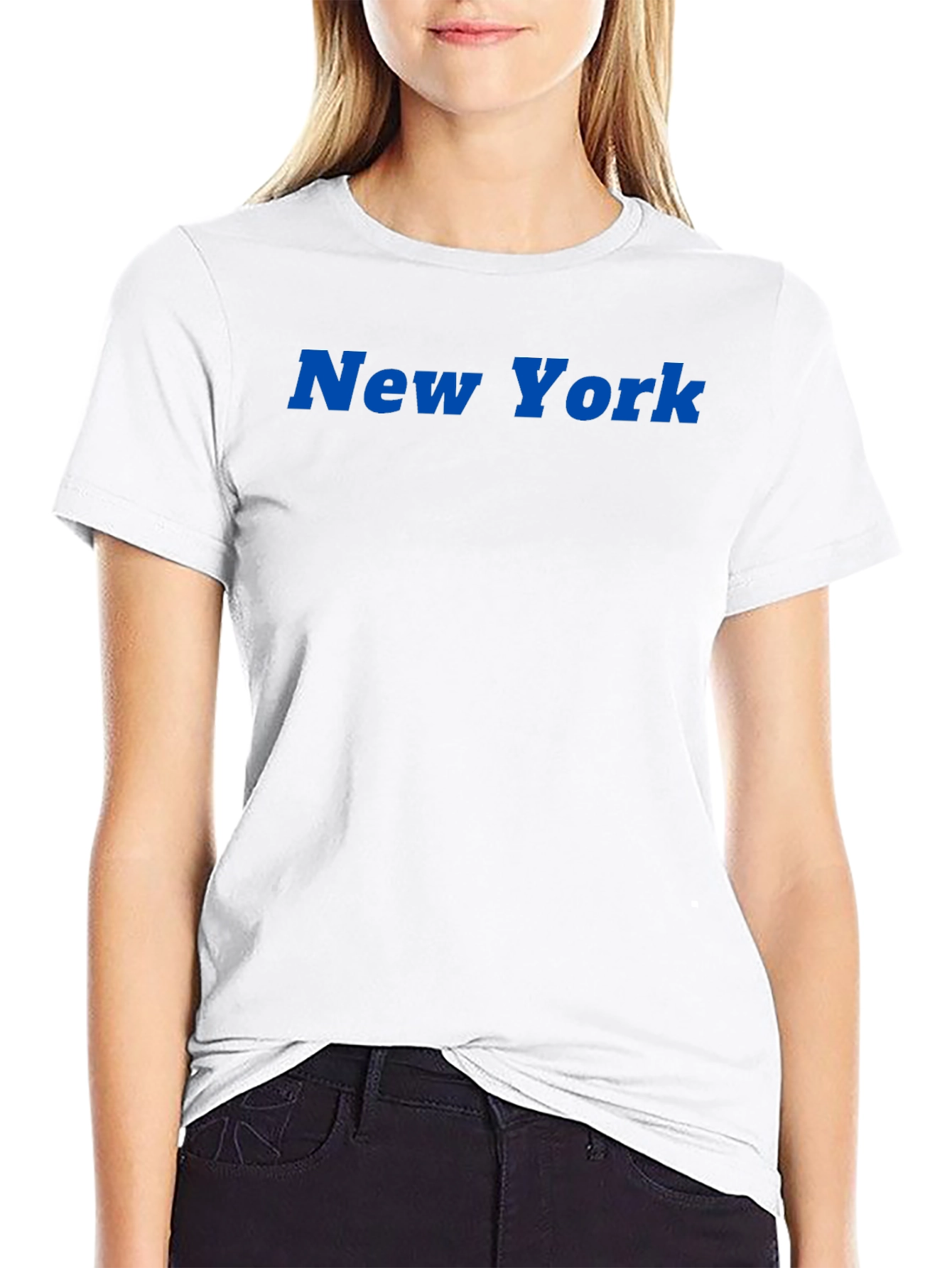 New York Blue Text Black T-Shirt