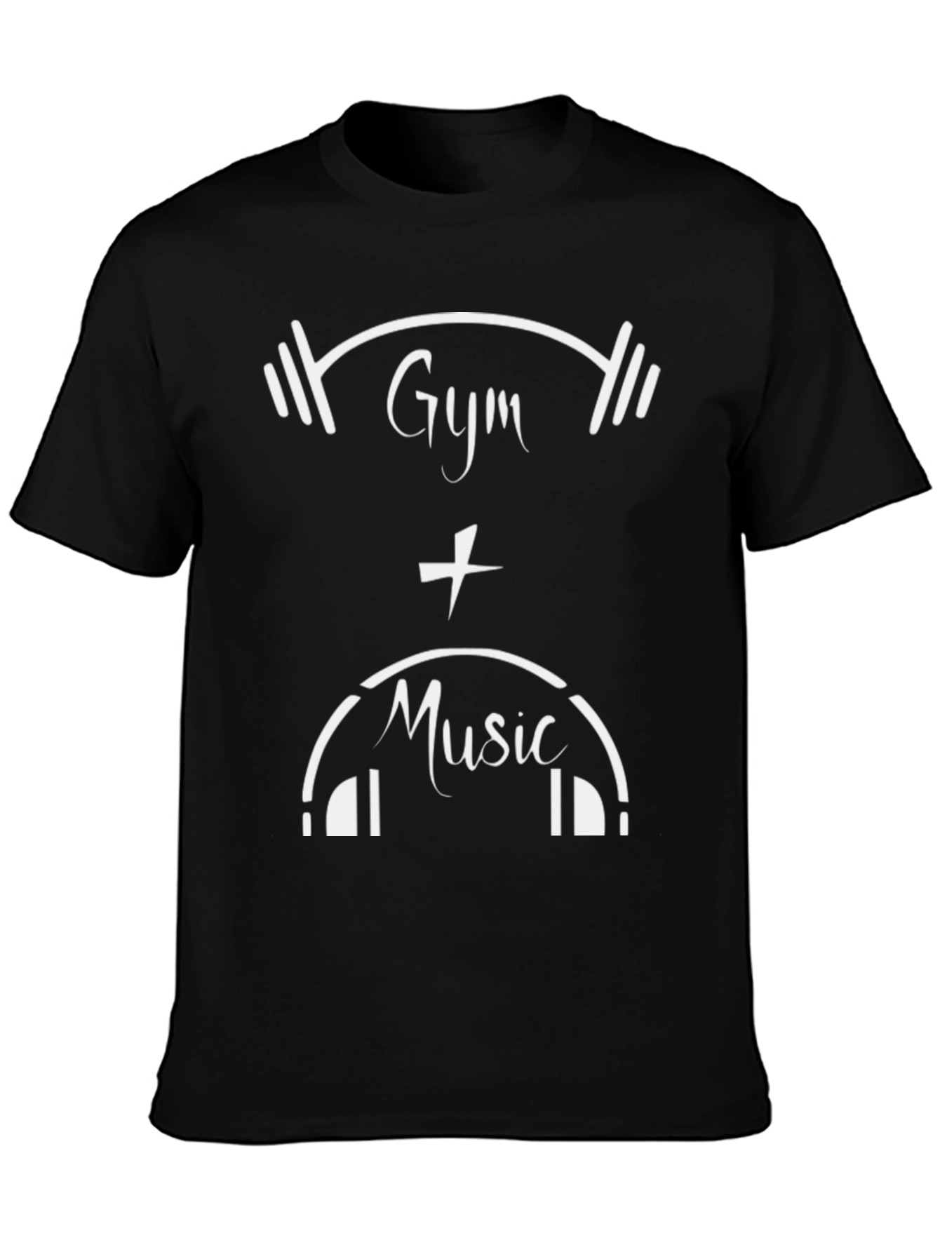 Gym and Music Graphic Tee - Black Cotton T-Shirt