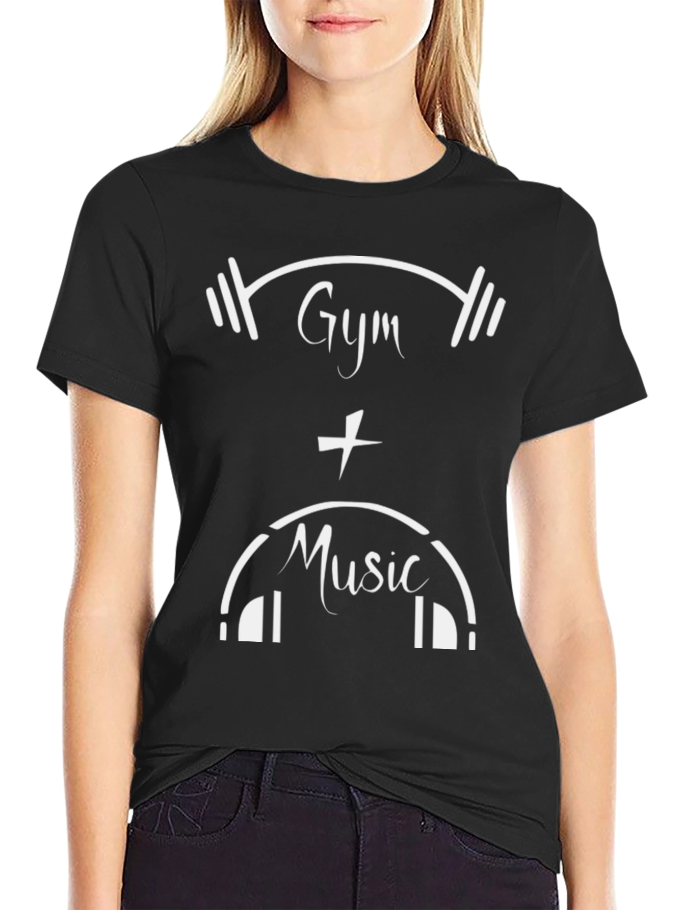 Gym and Music Graphic Tee - Black Cotton T-Shirt