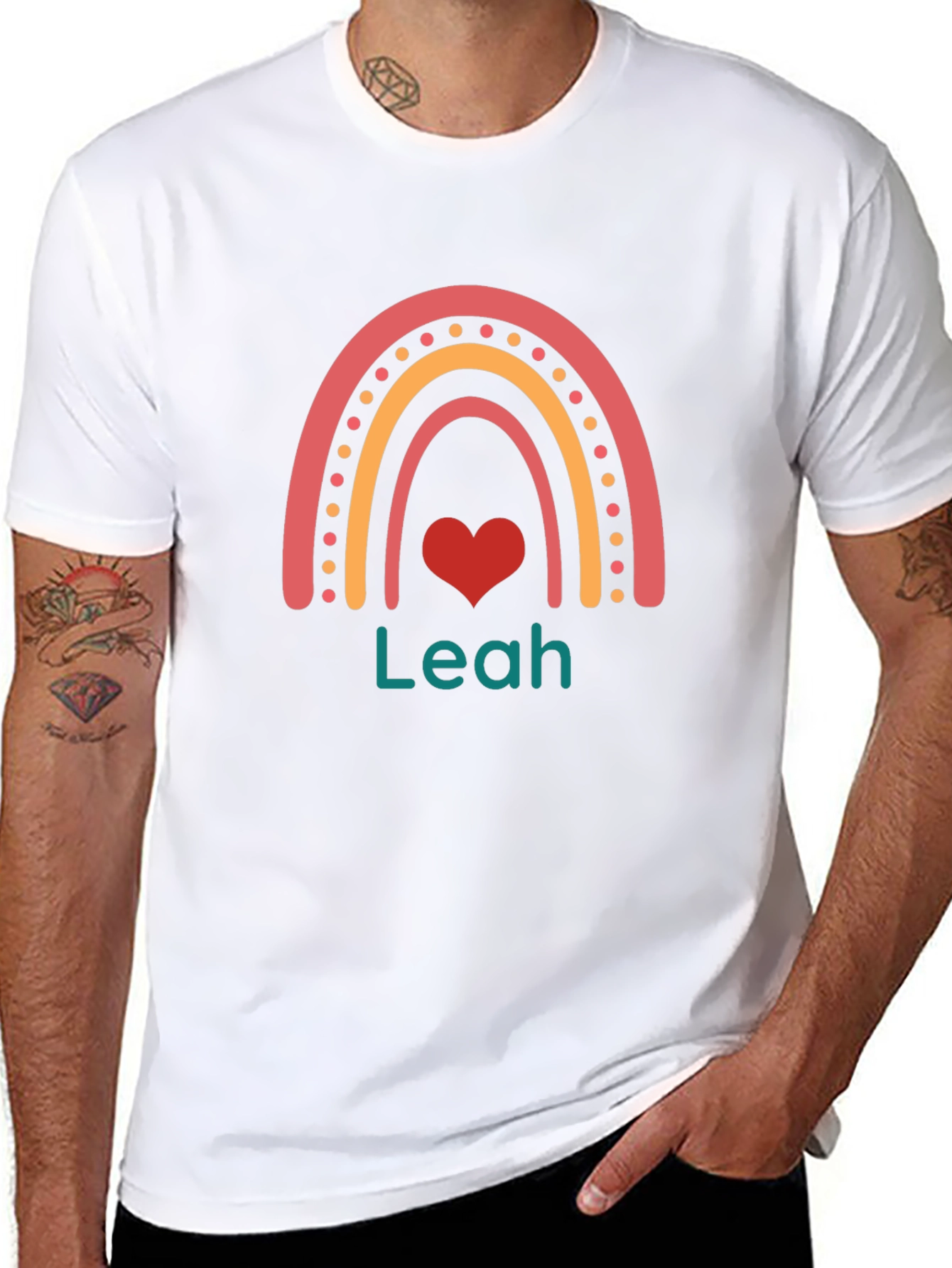 Personalized Leah Rainbow Heart T-Shirt