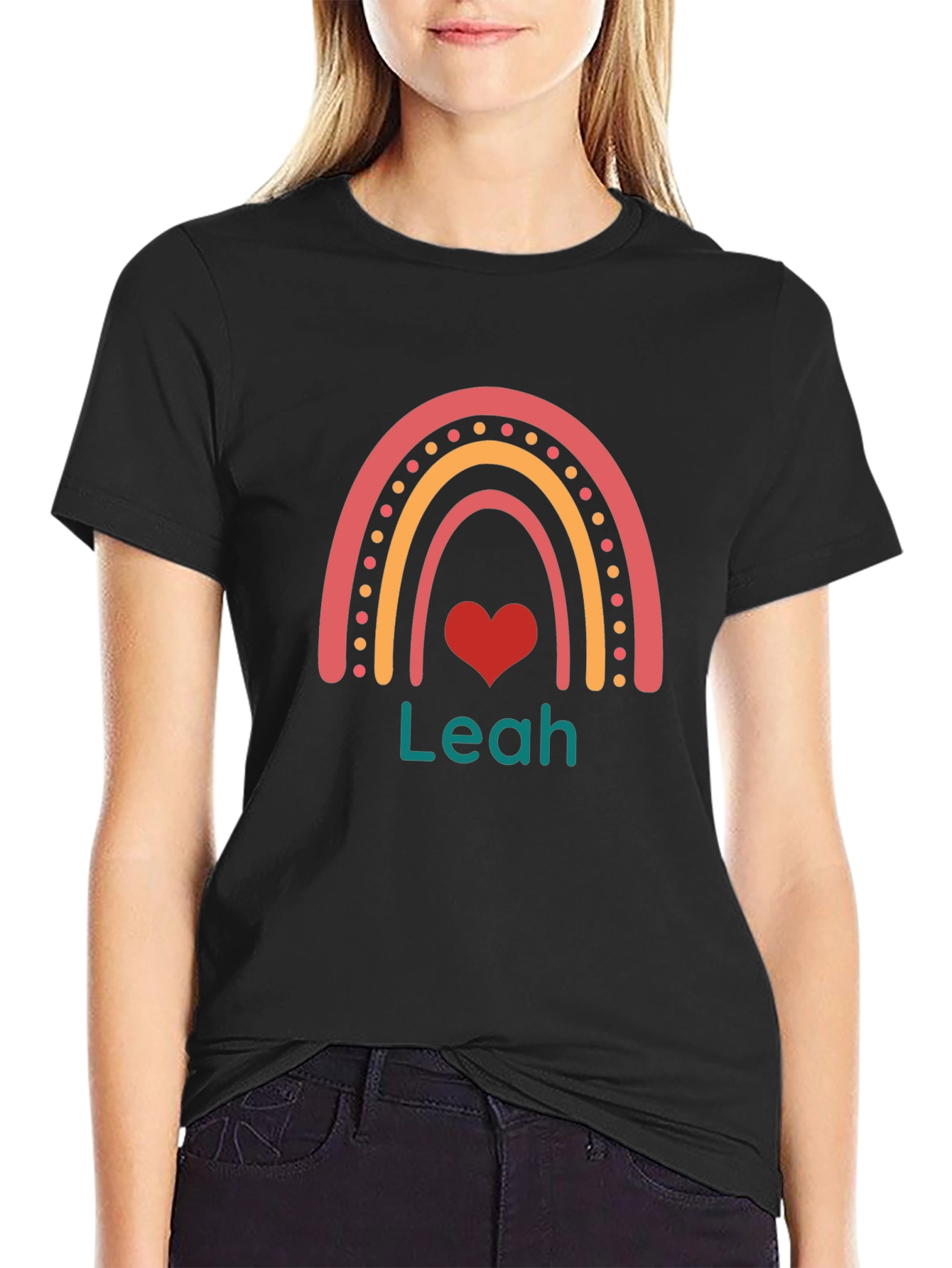 Personalized Leah Rainbow Heart T-Shirt