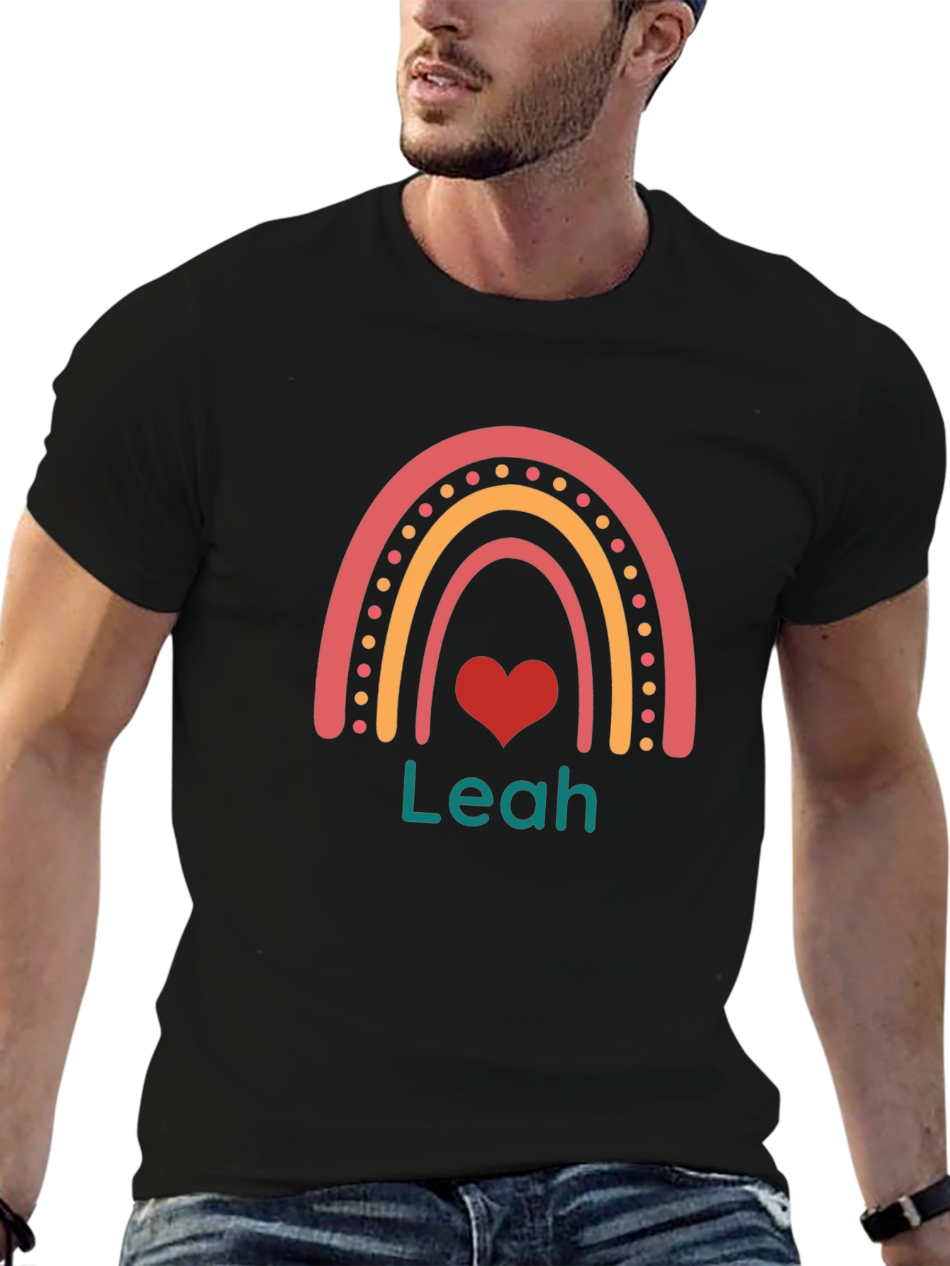 Personalized Leah Rainbow Heart T-Shirt