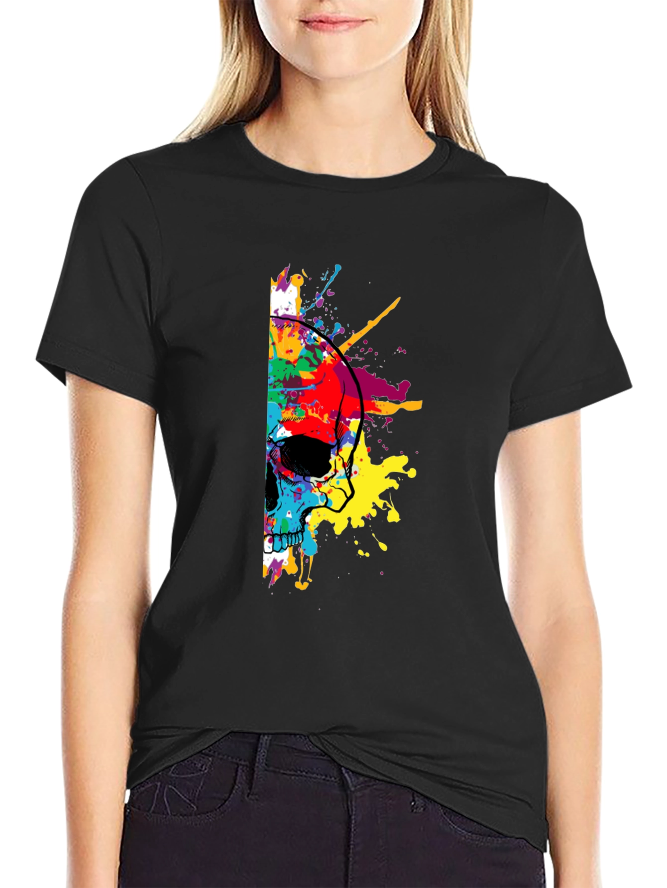 Skull Paint Splatter Graphic Tee