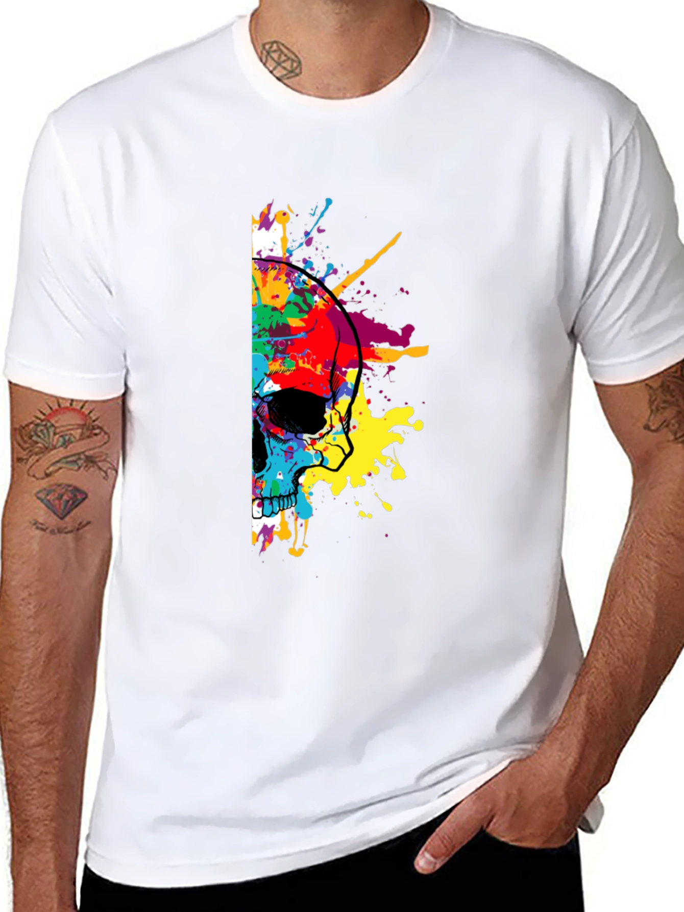 Skull Paint Splatter Graphic Tee