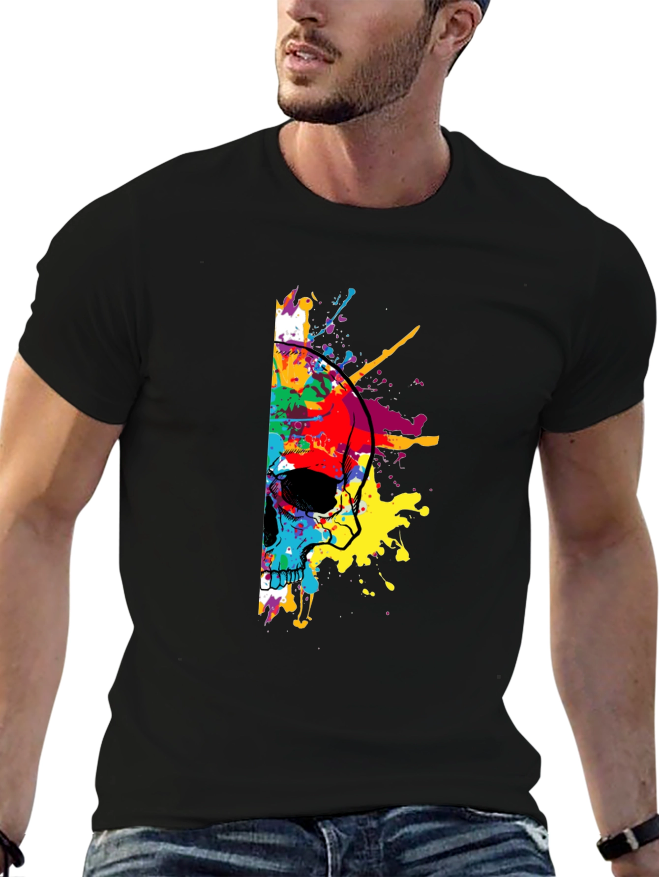 Skull Paint Splatter Graphic Tee