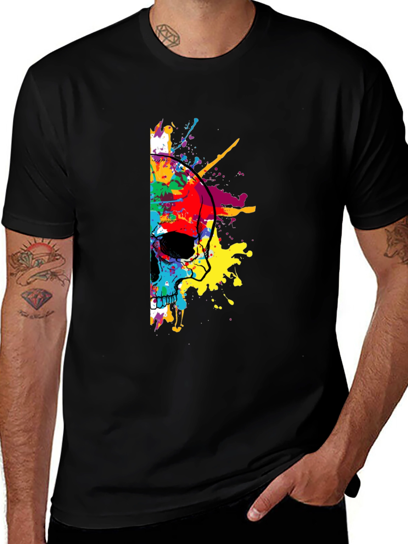 Skull Paint Splatter Graphic Tee