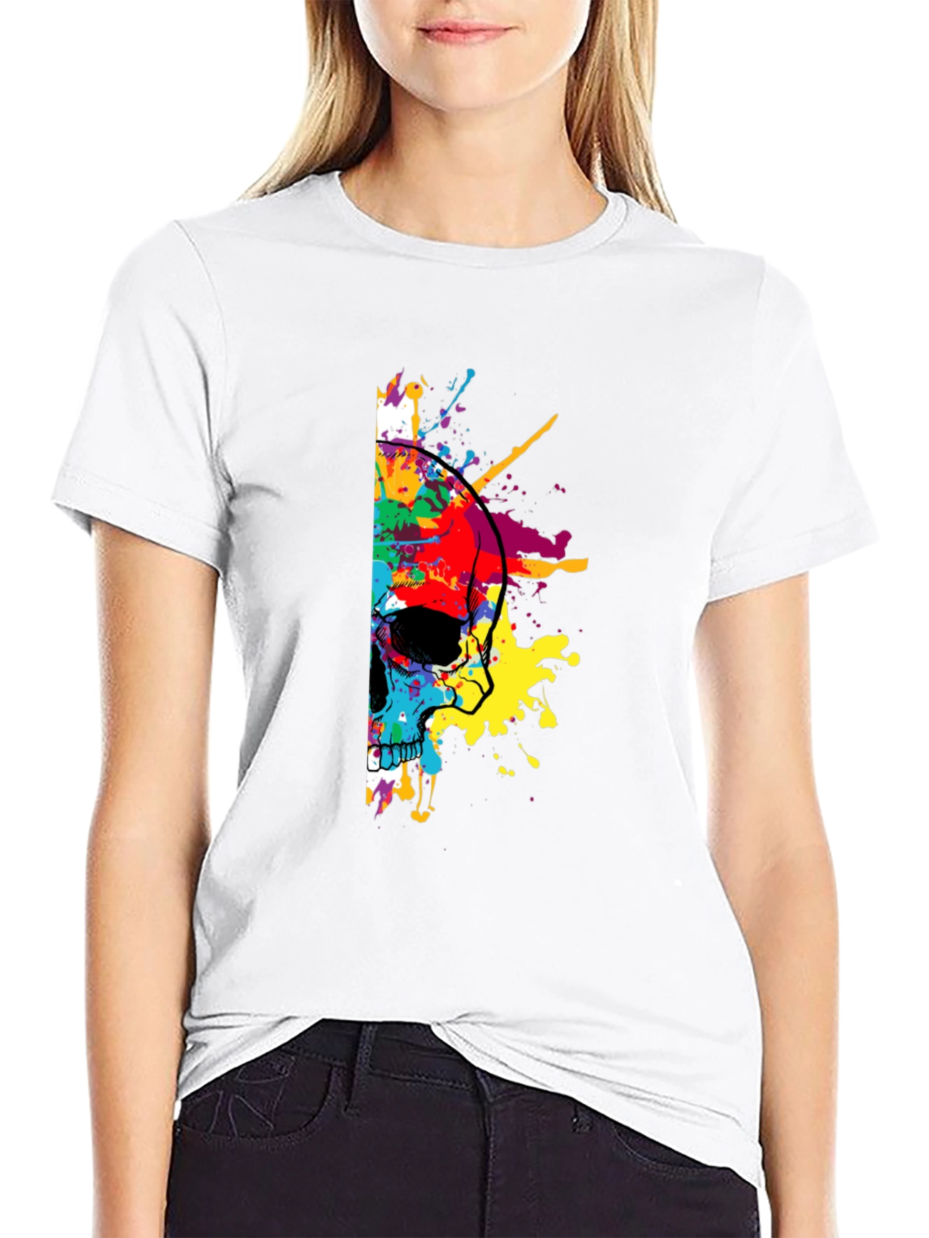 Skull Paint Splatter Graphic Tee