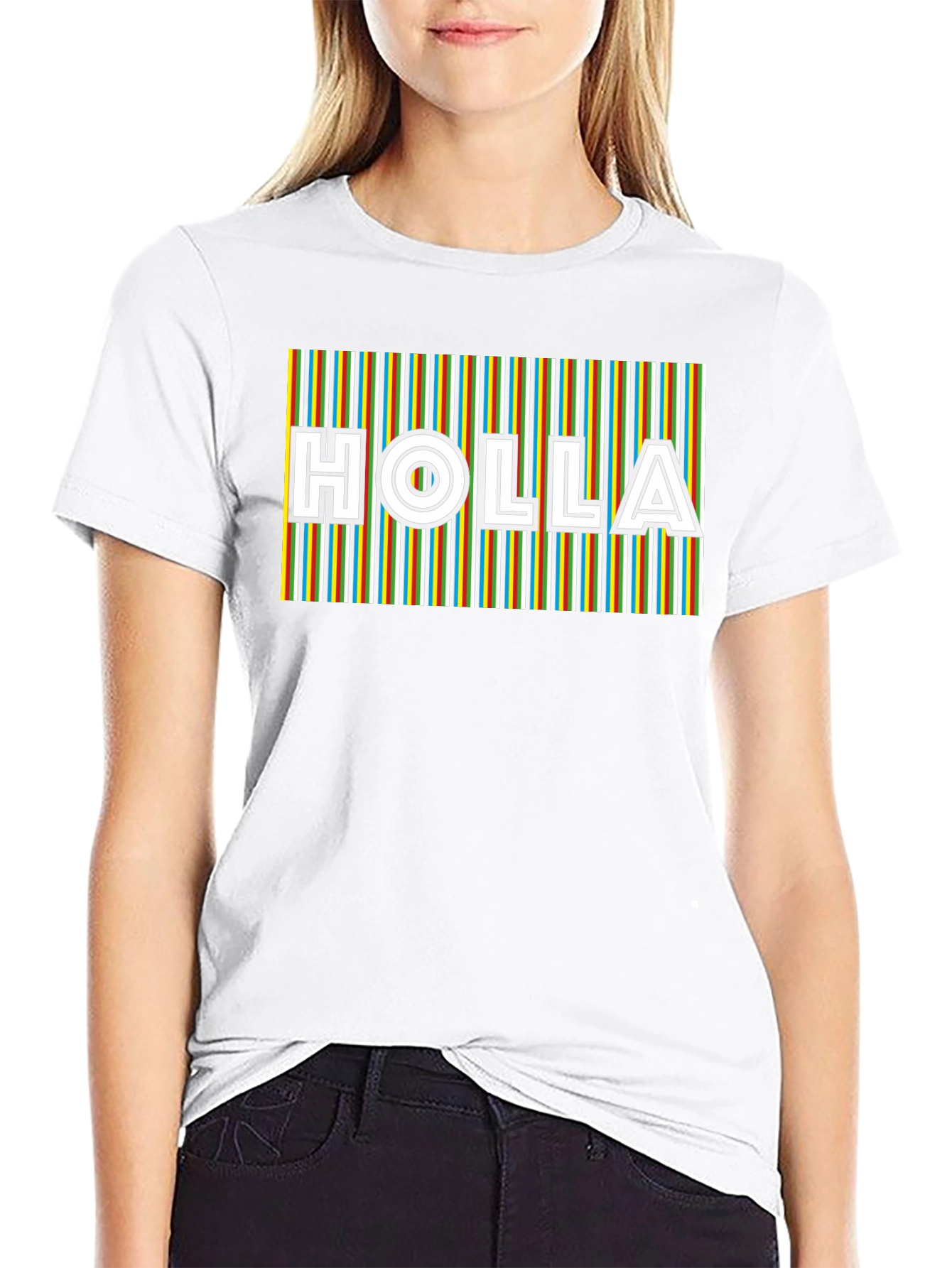 HOLLA Striped Graphic Tee - Mens Black T-Shirt
