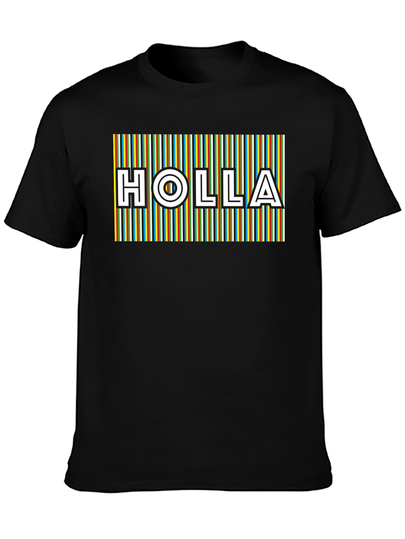 HOLLA Striped Graphic Tee - Mens Black T-Shirt
