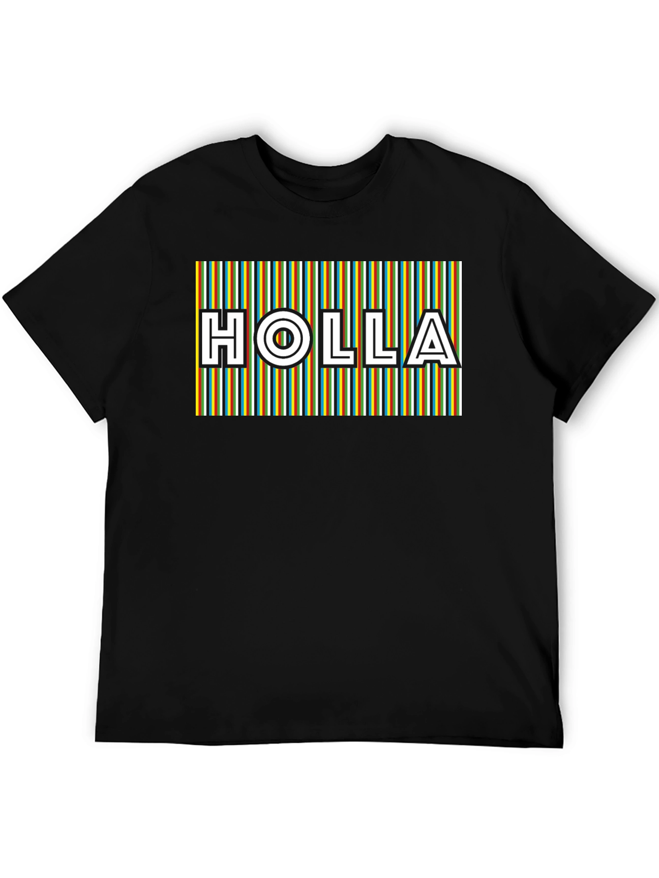HOLLA Striped Graphic Tee - Mens Black T-Shirt