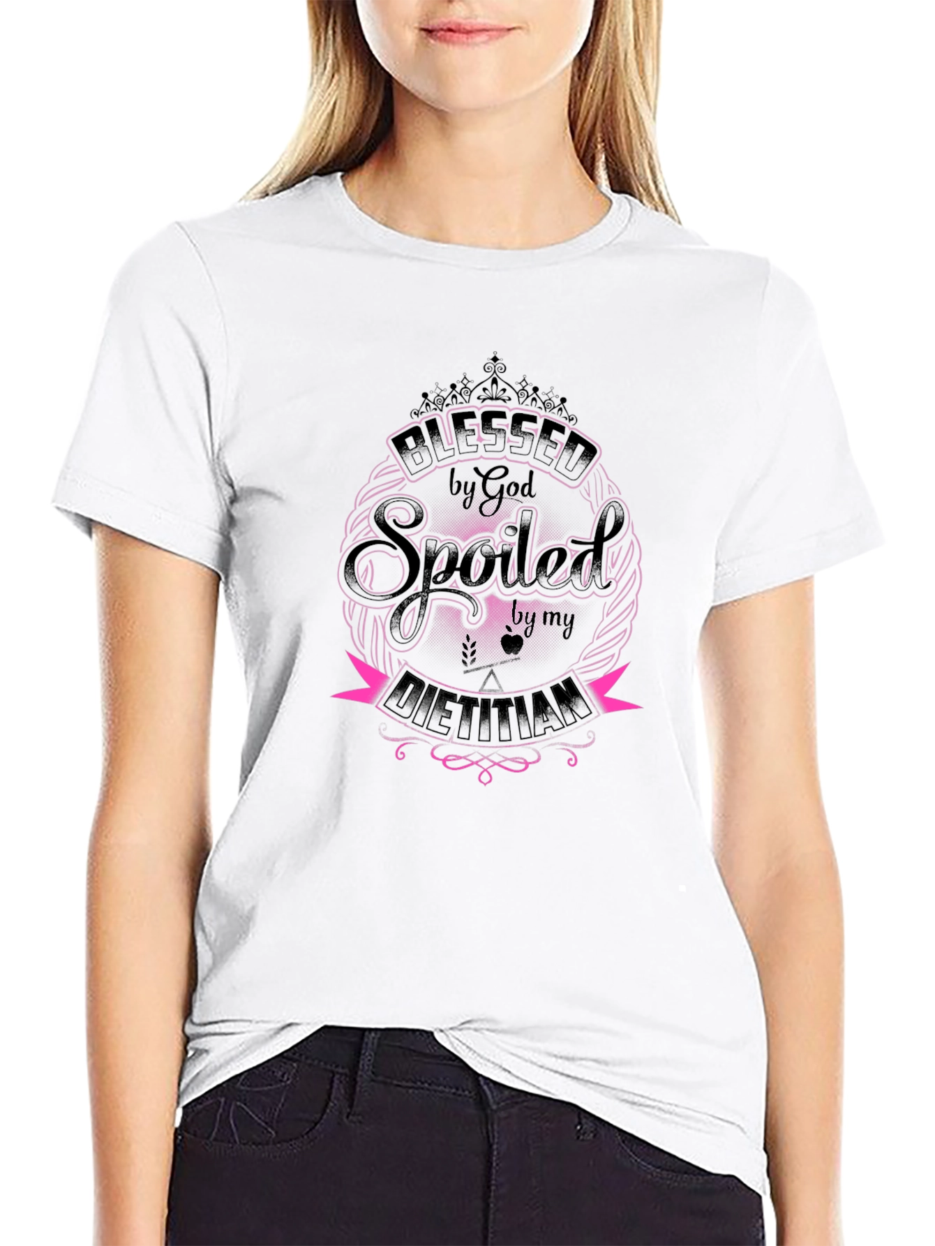 Blessed by God Spoiled by Dietitian Black T-Shirt